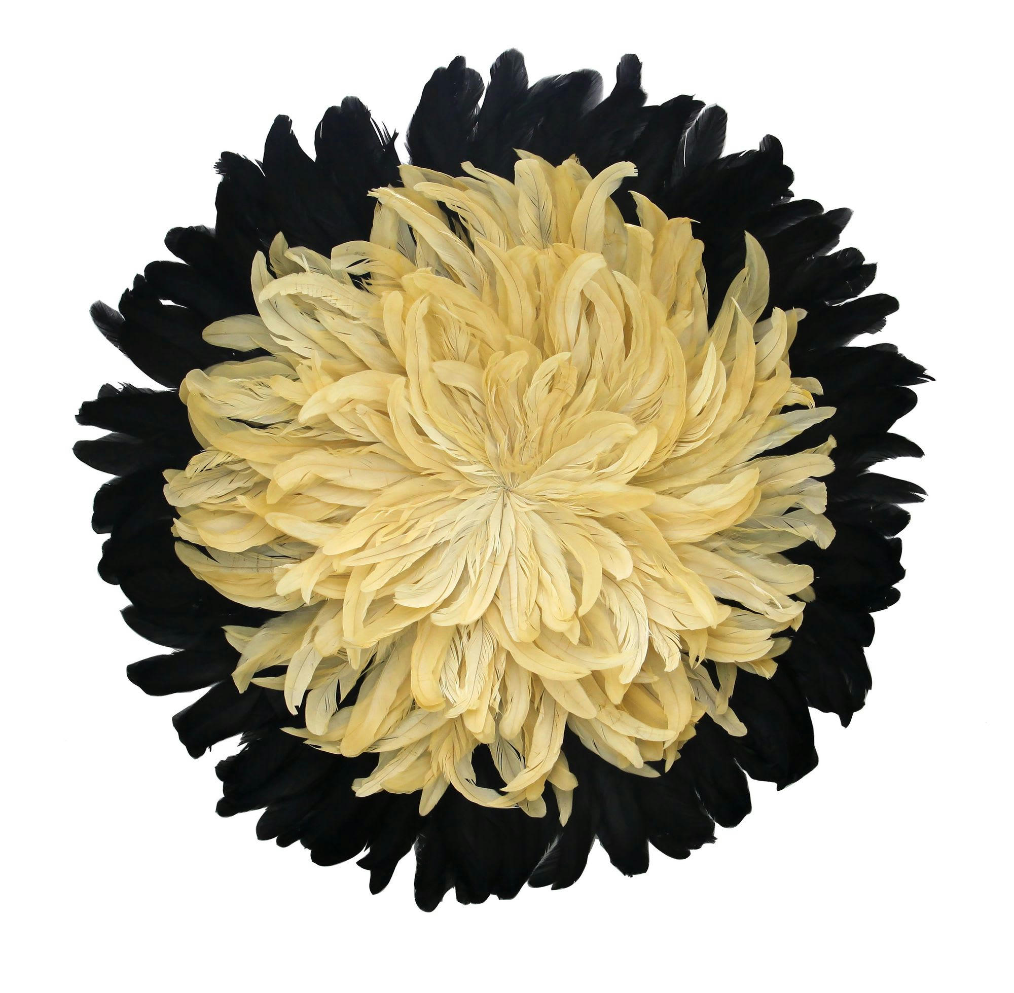 PLUMET - Décoration murale blanche et noire en plumes de coq Ø60cm