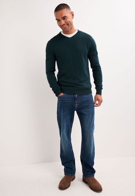 Mens Green Soft Touch V-Neck Jumper
