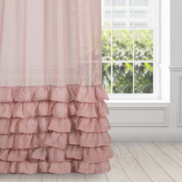 Firana Dolly 140X250 cm różowa pudrowa na taśmie z falbanami