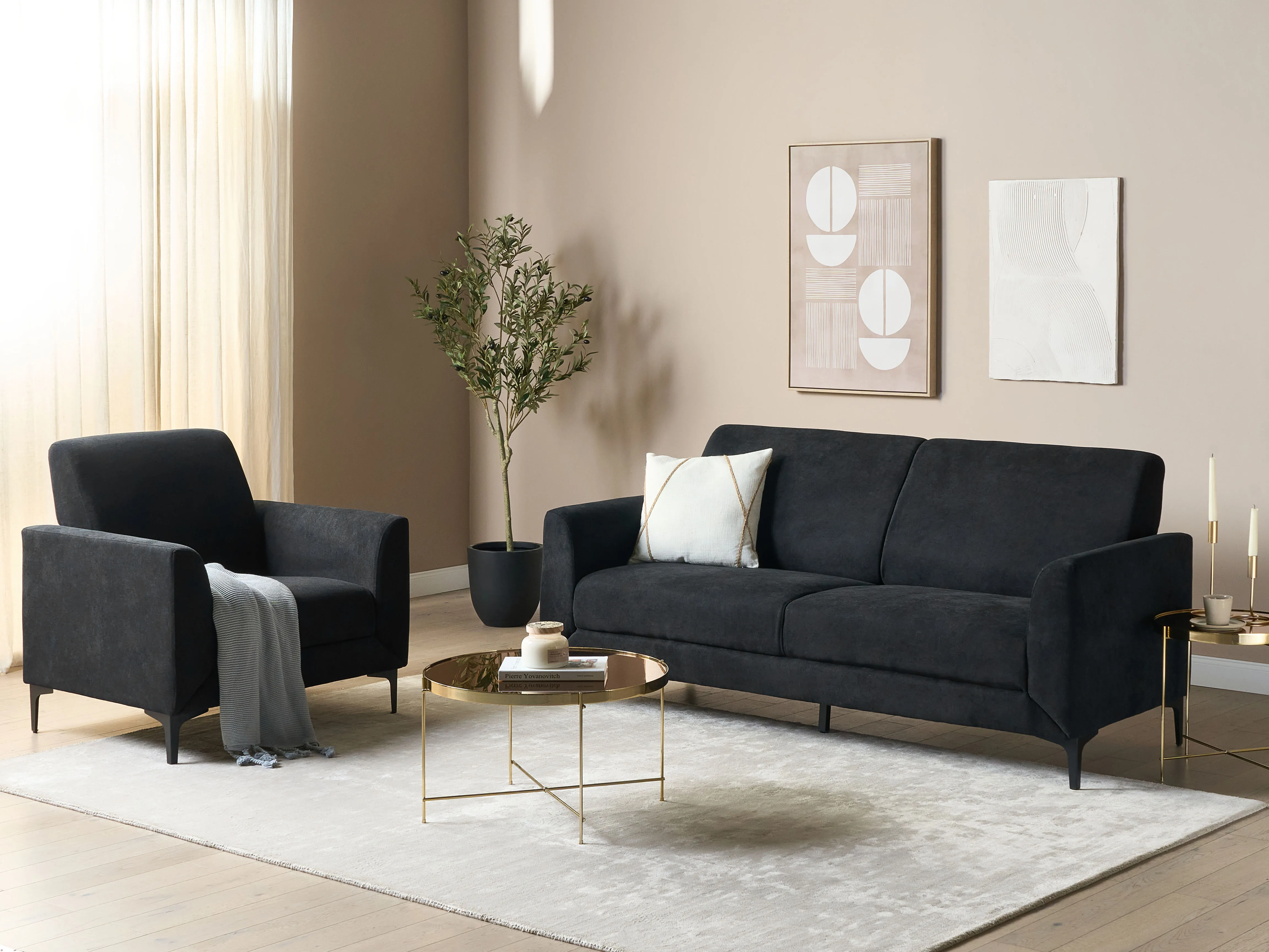 Sofa 3 Seater FENES Fabric Black