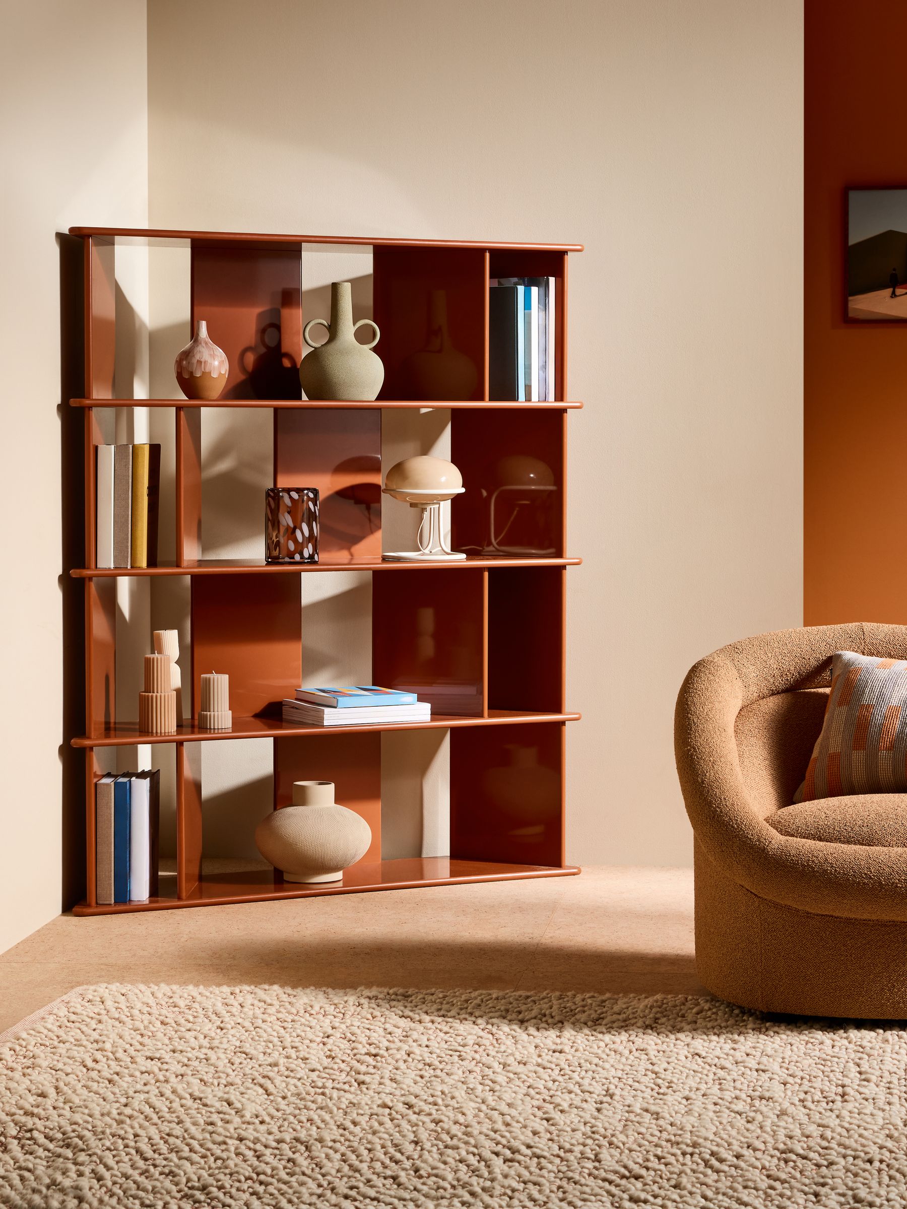 Ingrid Wide Shelving Unit in Rust Orange
