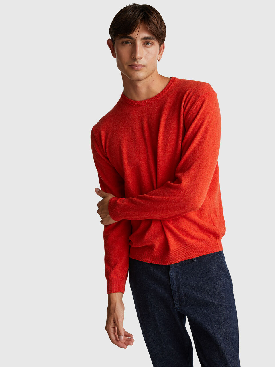 Marl orange crew neck sweater in pure Merino wool