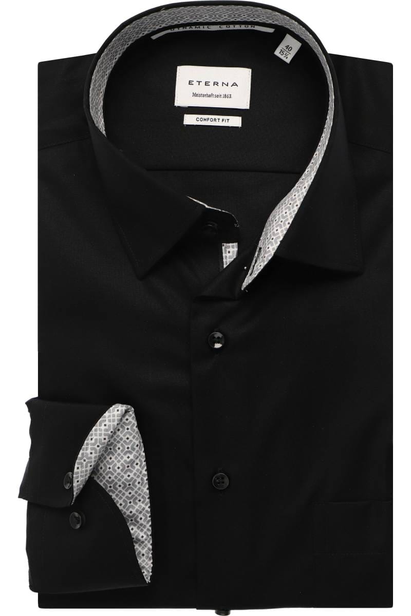 ETERNA Comfort Fit Hemd schwarz, Einfarbig