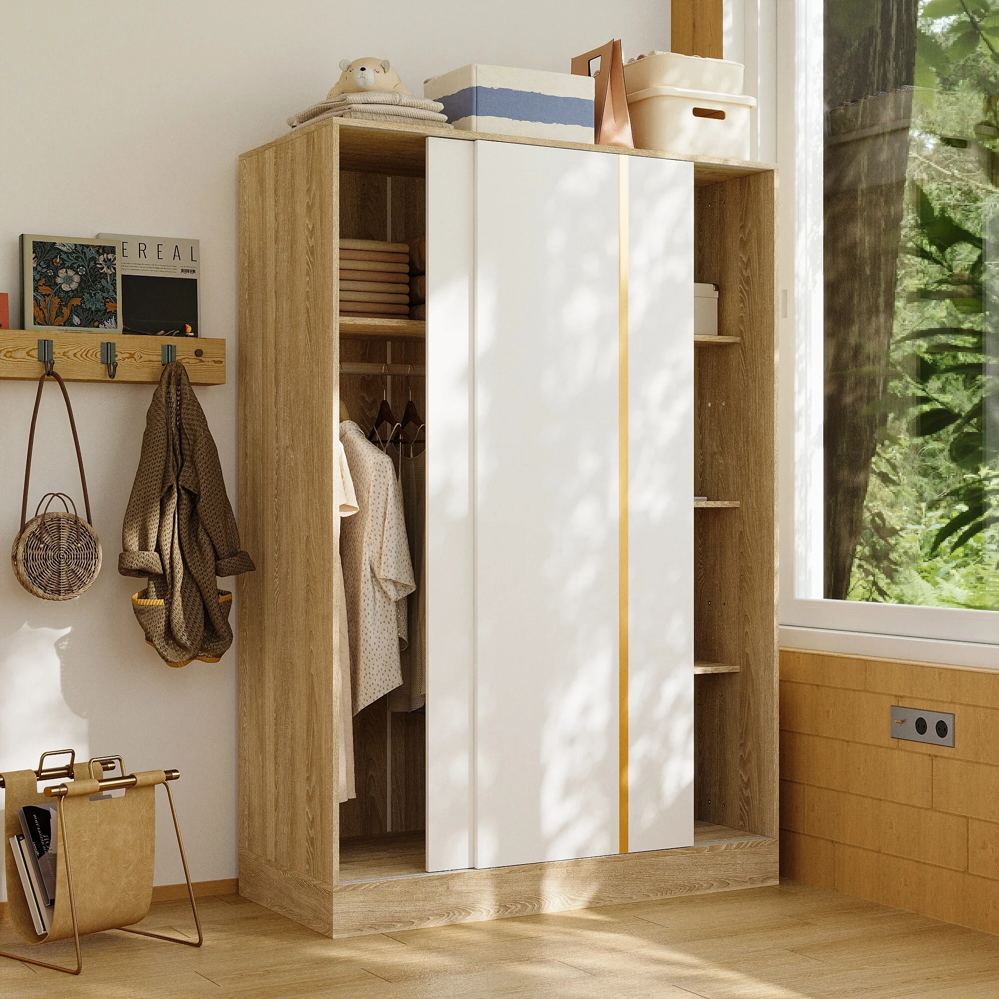 Functional Sliding - door Armoire Wardrobe Closet: Organized Storage for Your Bedroom