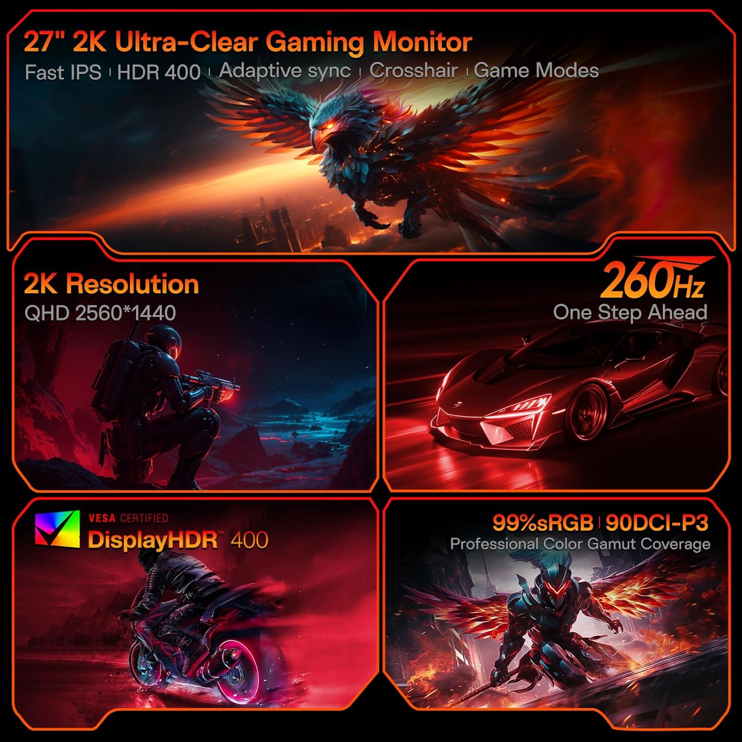 KOORUI 27 inch Gaming Monitor 1440p  Monitor 2K with Fast IPS Panel  VESA Mountable Pc Monitor Gaming with HDMI & Displayport Ports  Adaptive Sync  Compatible FreeSync & G-Snyc for PC  Laptops & PS5