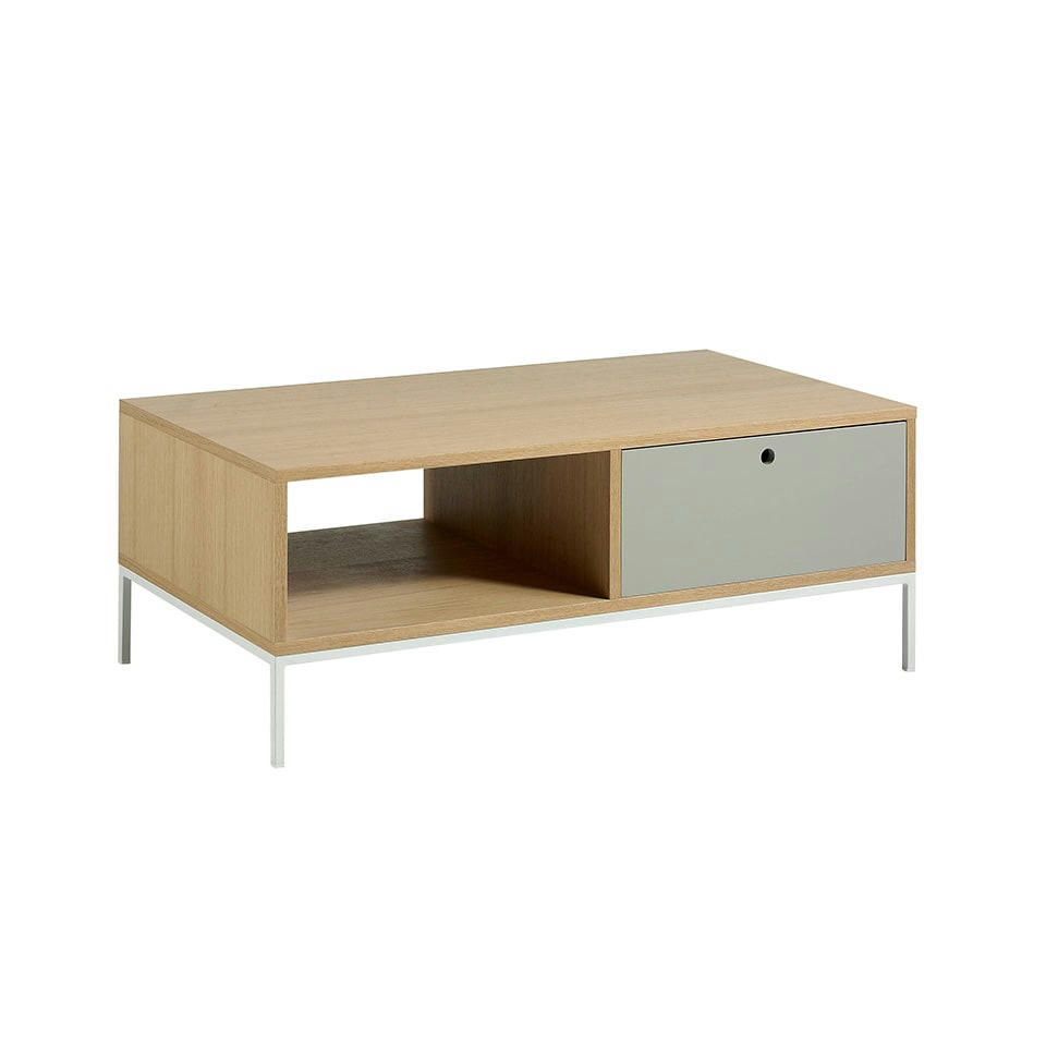 - Table basse rectangulaire en chêne, acier Blanc et  Gris