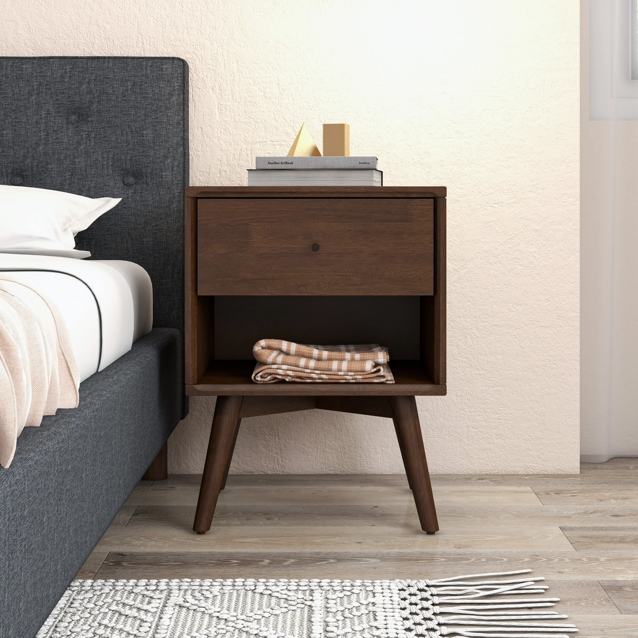 Novel Mid Century Modern Walnut Nightstand Bed Side Tables
