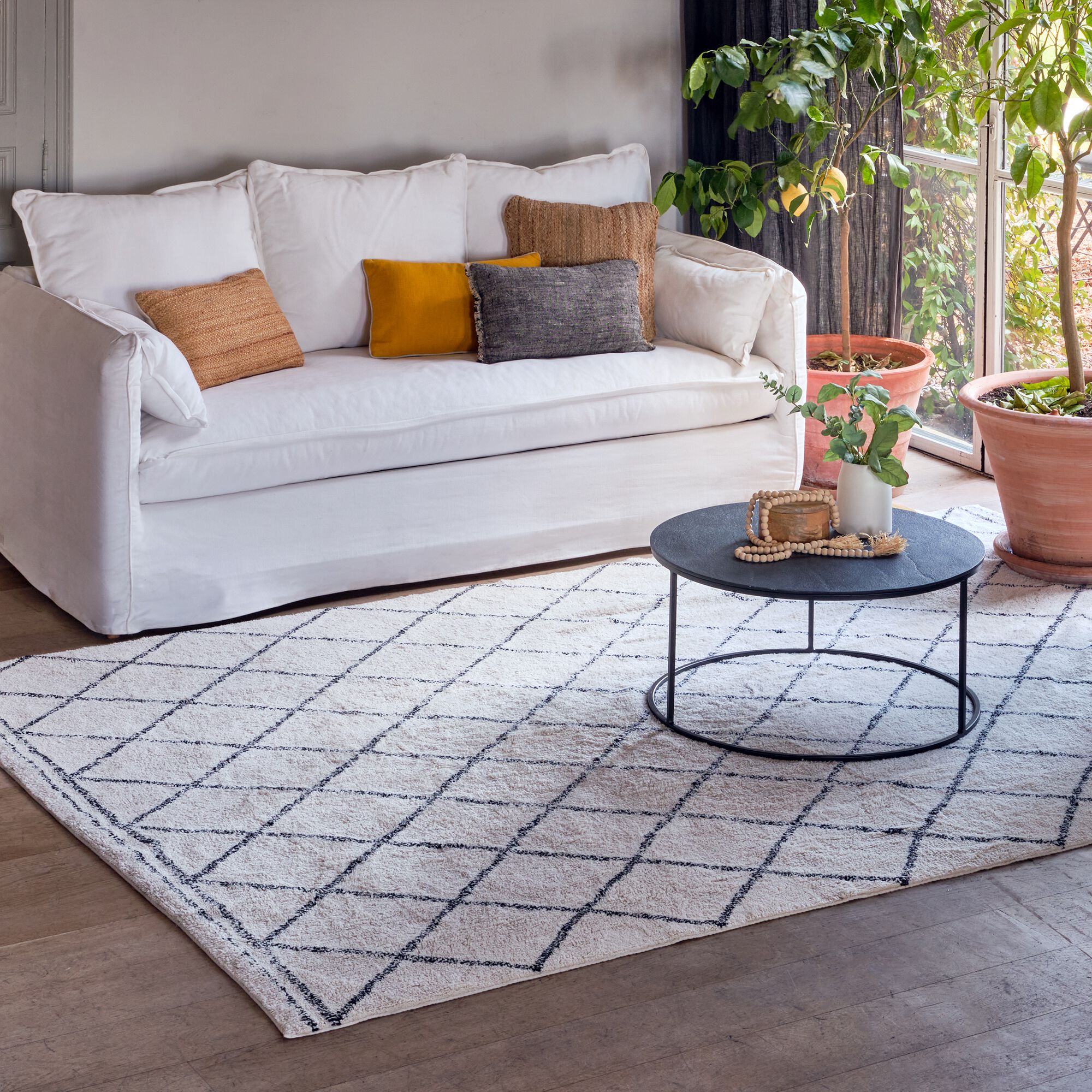 LOSANGE - Tapis inspiration berbère en coton - blanc écru 200x290cm
