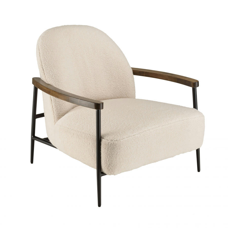 GASTON - Fauteuil tissu bouclette écru structure métallique