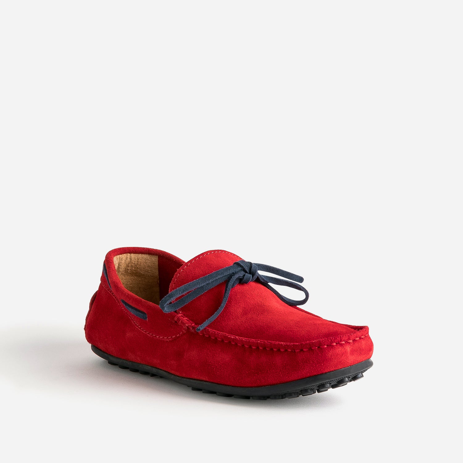 Mocassin rouge cuir velours lacet marine