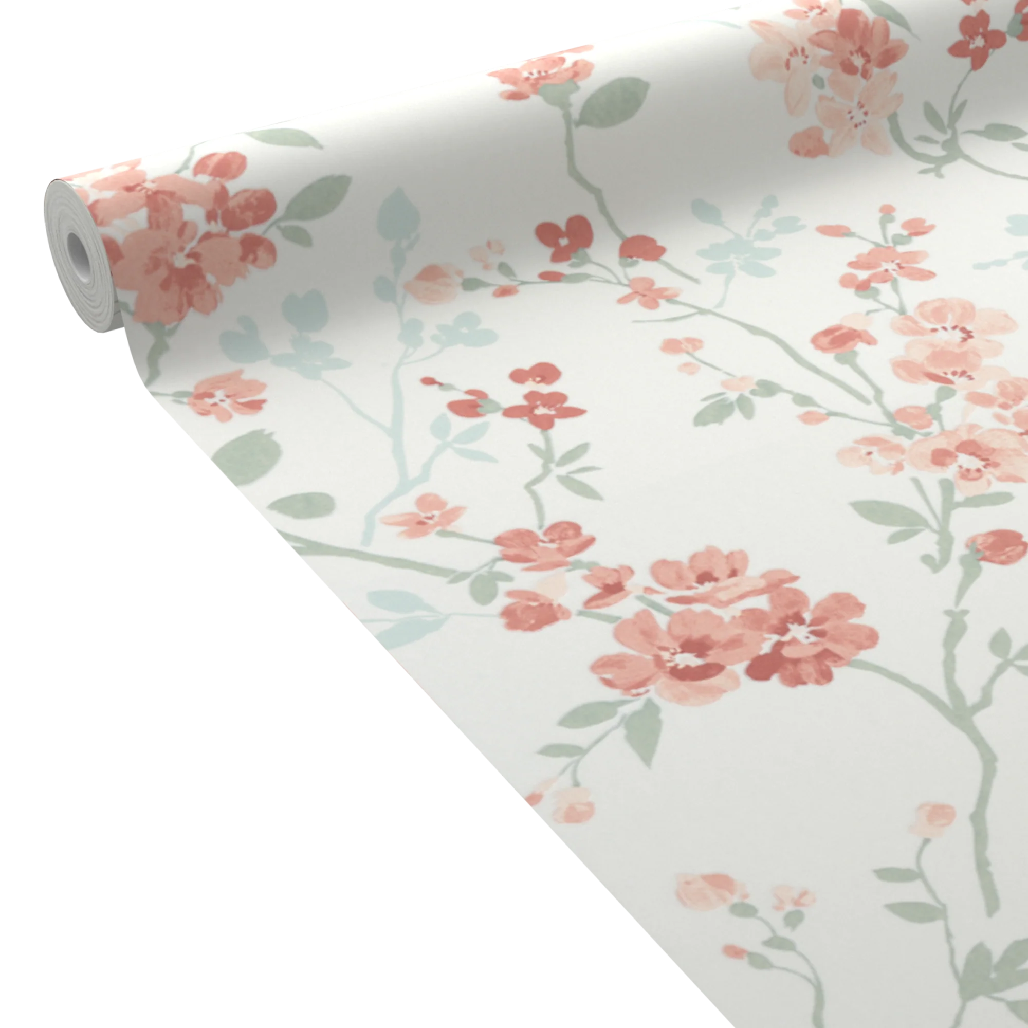 Papier peint intissé EMELIE coloris Rose et vert bleuté