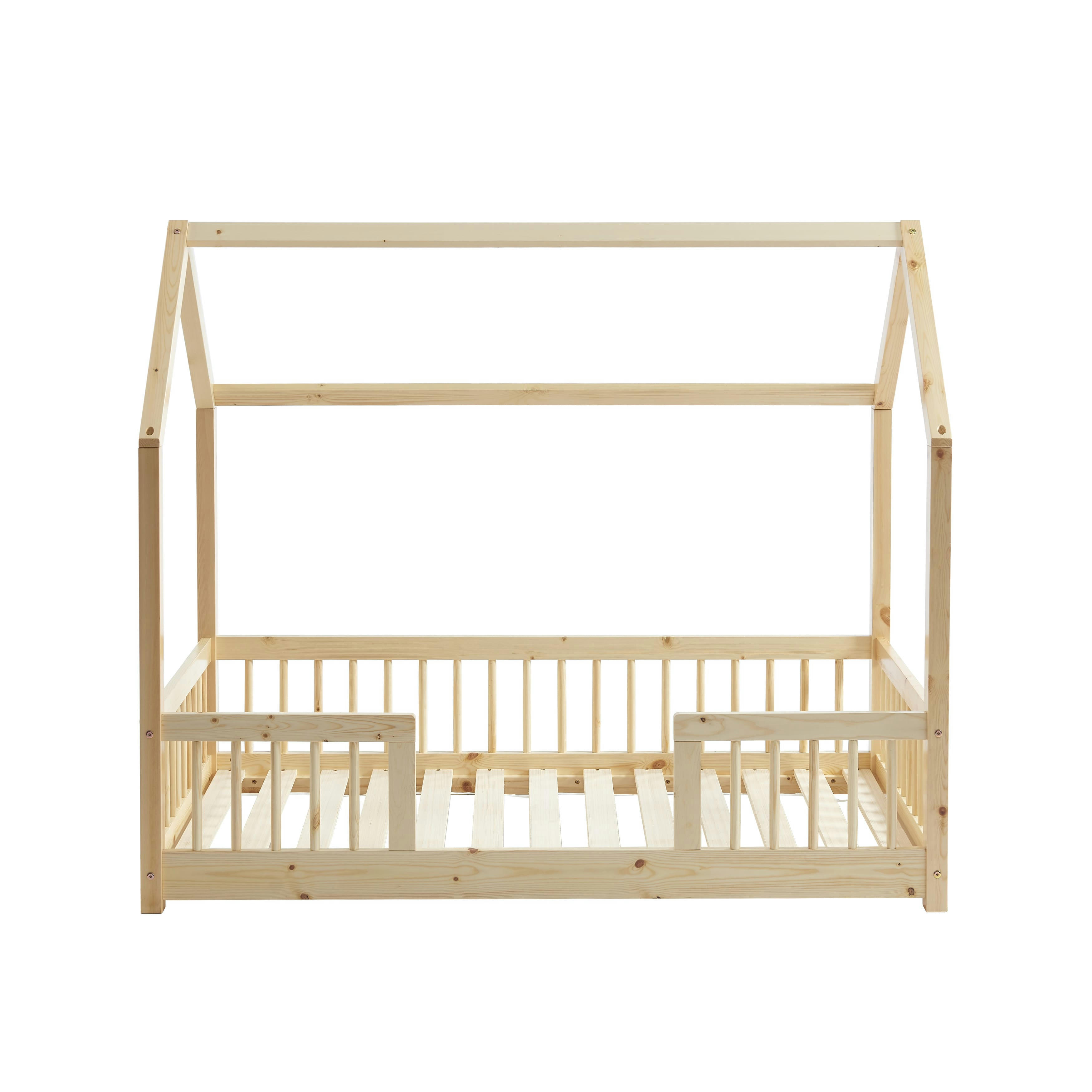 TINY - Lit cabane avec barrières  pin massif 70x140 sommier inclus