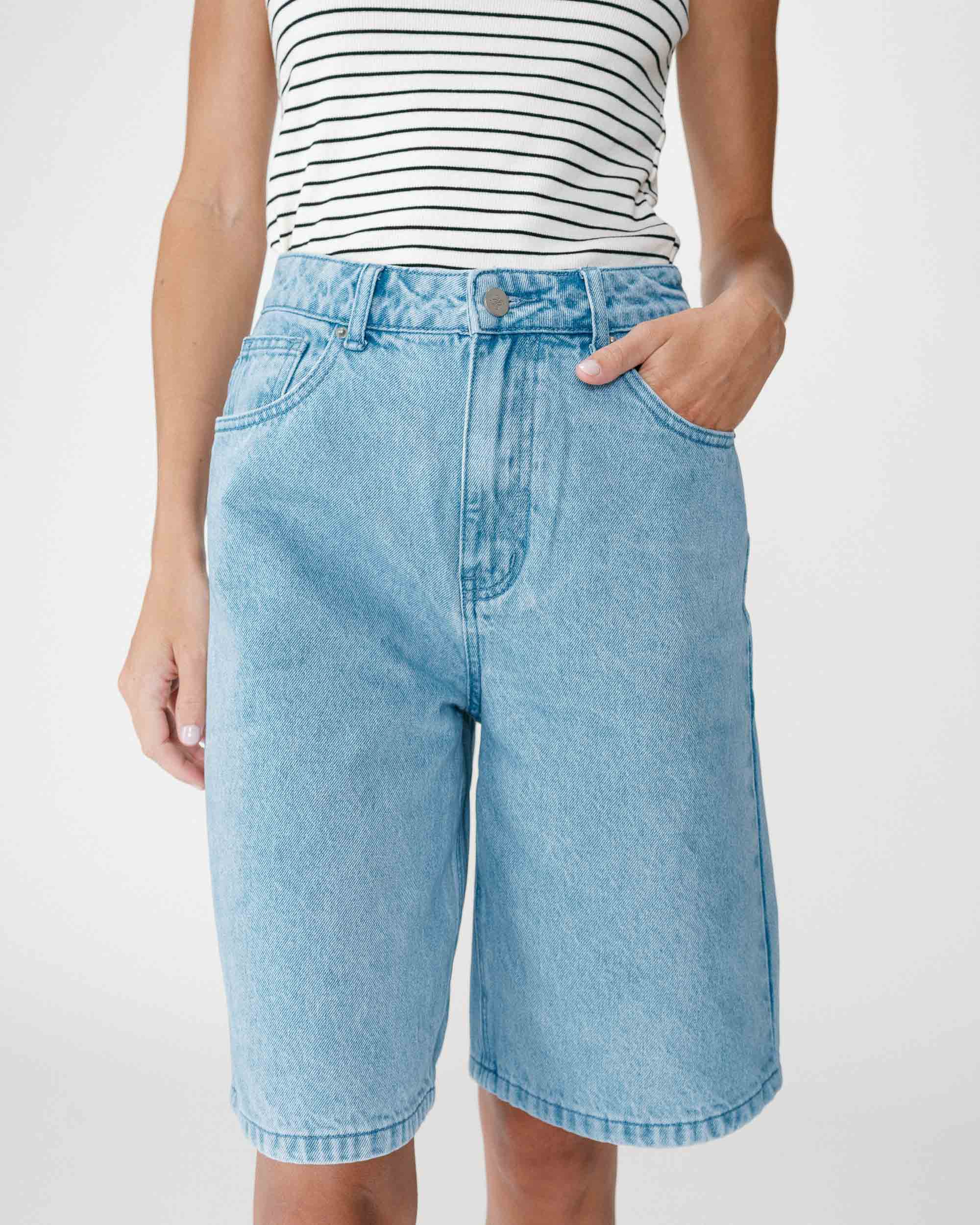 Bermuda long en jean taille haute skyblue Will