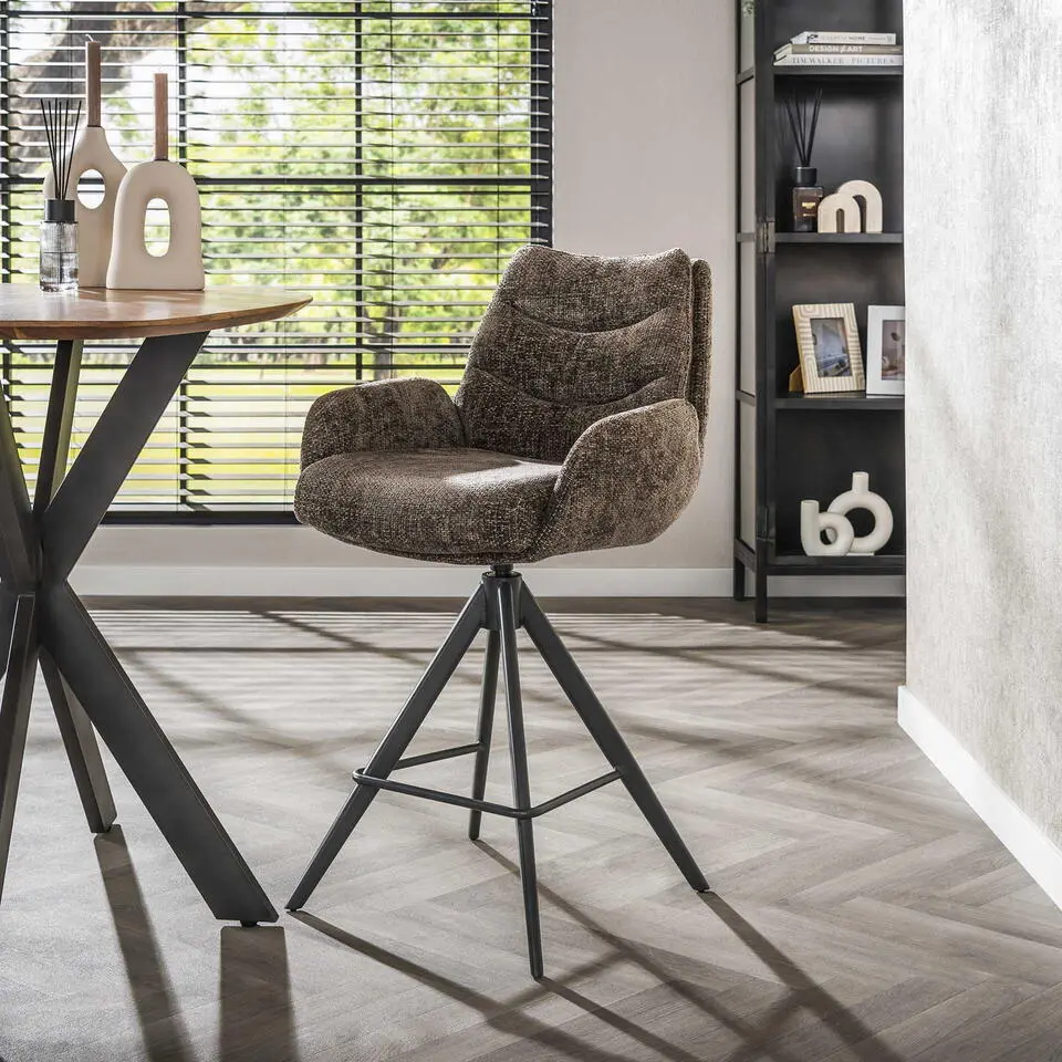 Barstoel Draaibaar - Stof Taupe - Metaal - 66x67x90cm - Rich - Set van 2