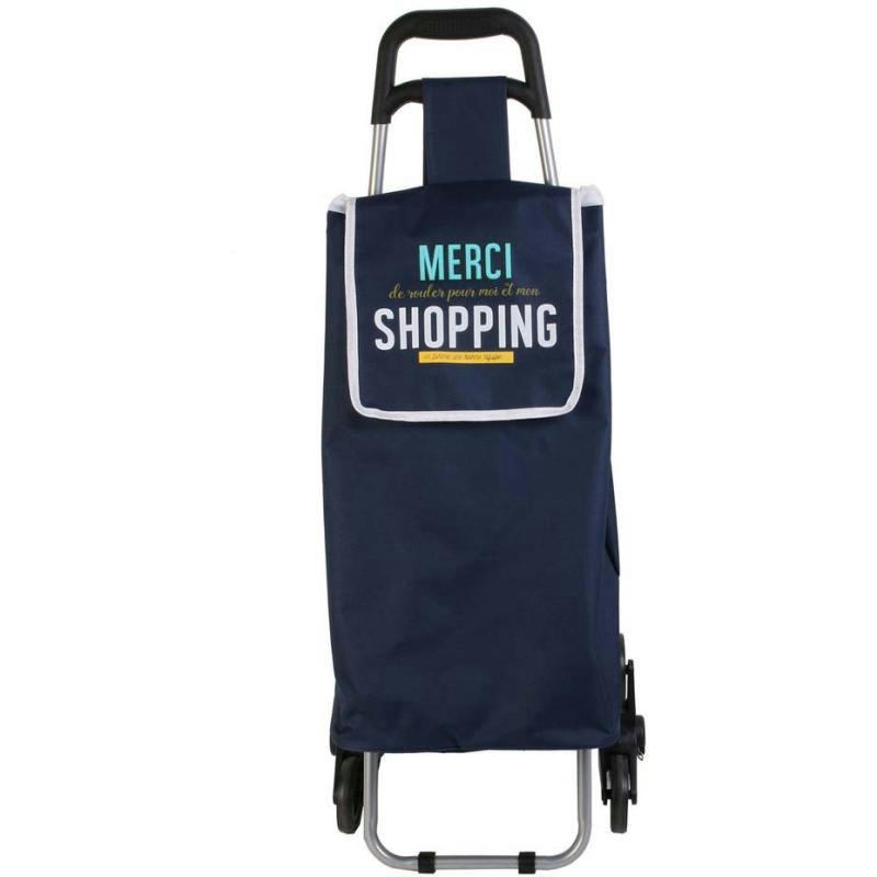 - Chariot shopping en polyester 6 roues bleu