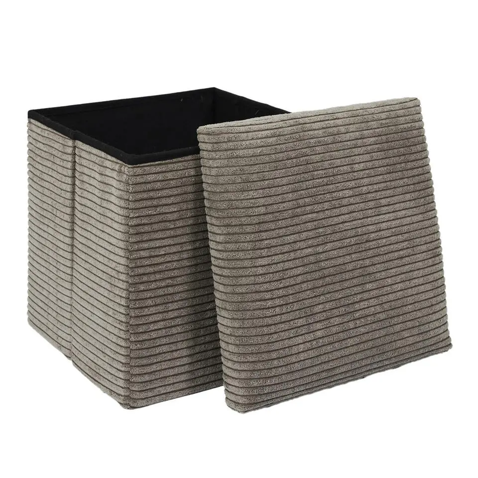 Home Deco - Poefje - opbergbox - rib - zacht taupe - 38 x 38cm