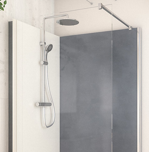 Cabine de douche à l’italienne l.90 x L.120 x H.218 cm – effet béton, receveur de plain-pied, Elmer Serenity