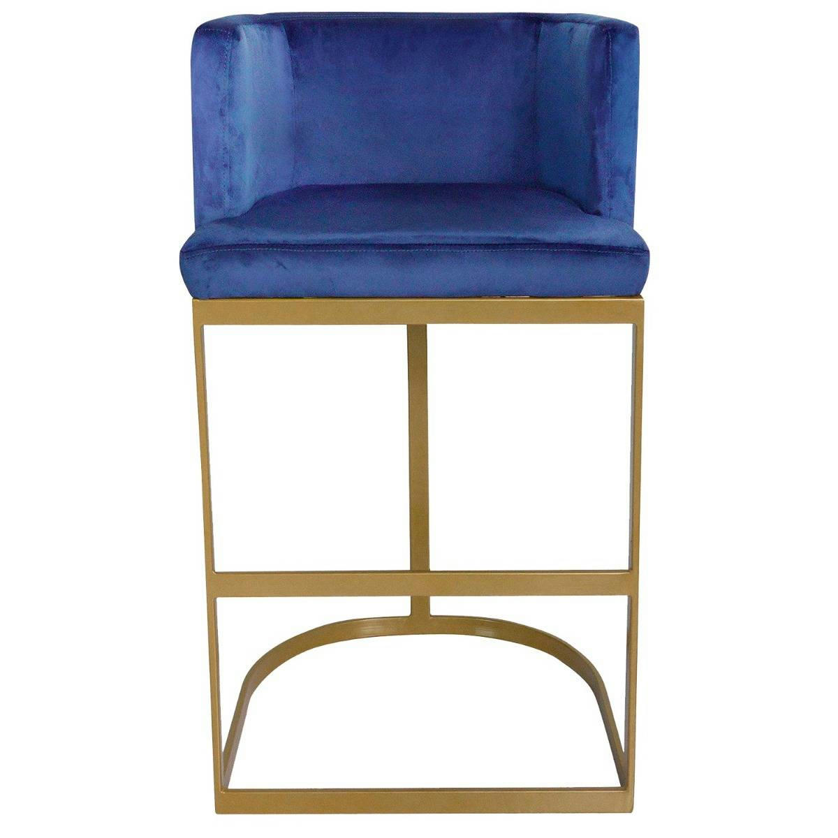 NOELLIE - Chaise de bar velours bleu pieds or