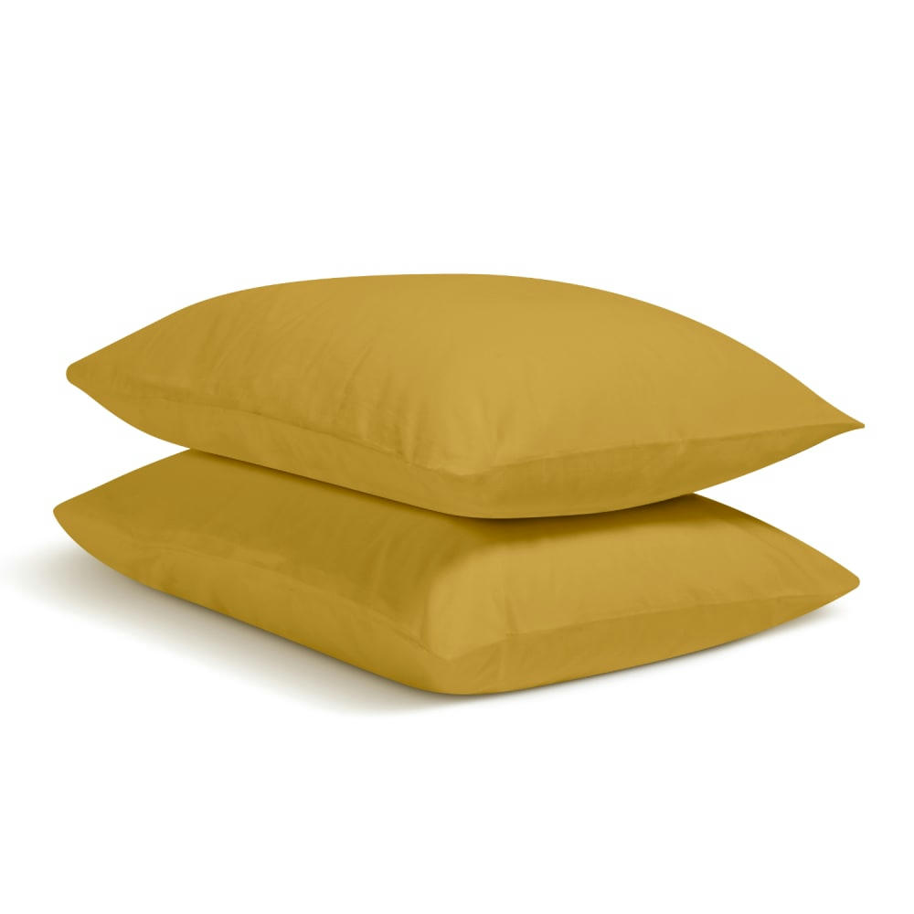 - Lot de 2 taies d'oreiller unies en percale de coton moutarde 65x65cm