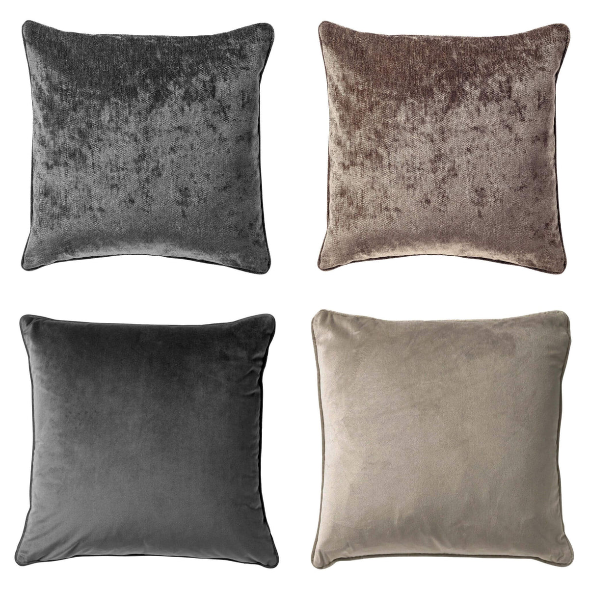 KUSSENSET - 4-delig - Velvet Elegance - 45x45 cm - inclusief binnenkussens - antraciet, taupe