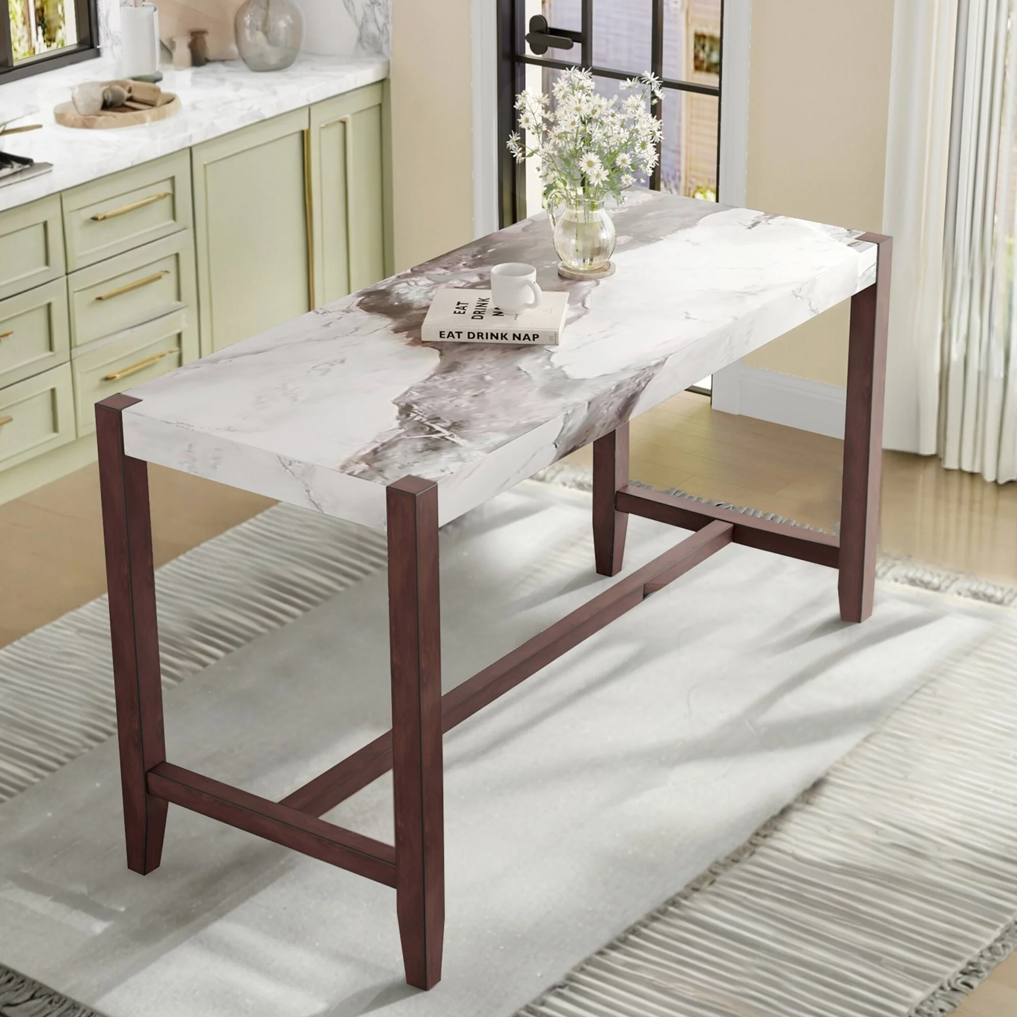 47.5 Inch Faux Marble Finish Counter Height Dining Table