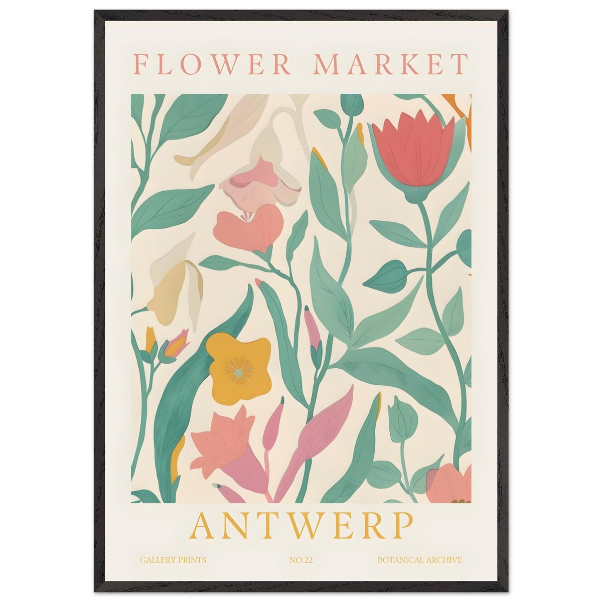 Artfulprints Poster met Lijst Flower market - Antwerp  - 70x100 cm - Meerkleurig