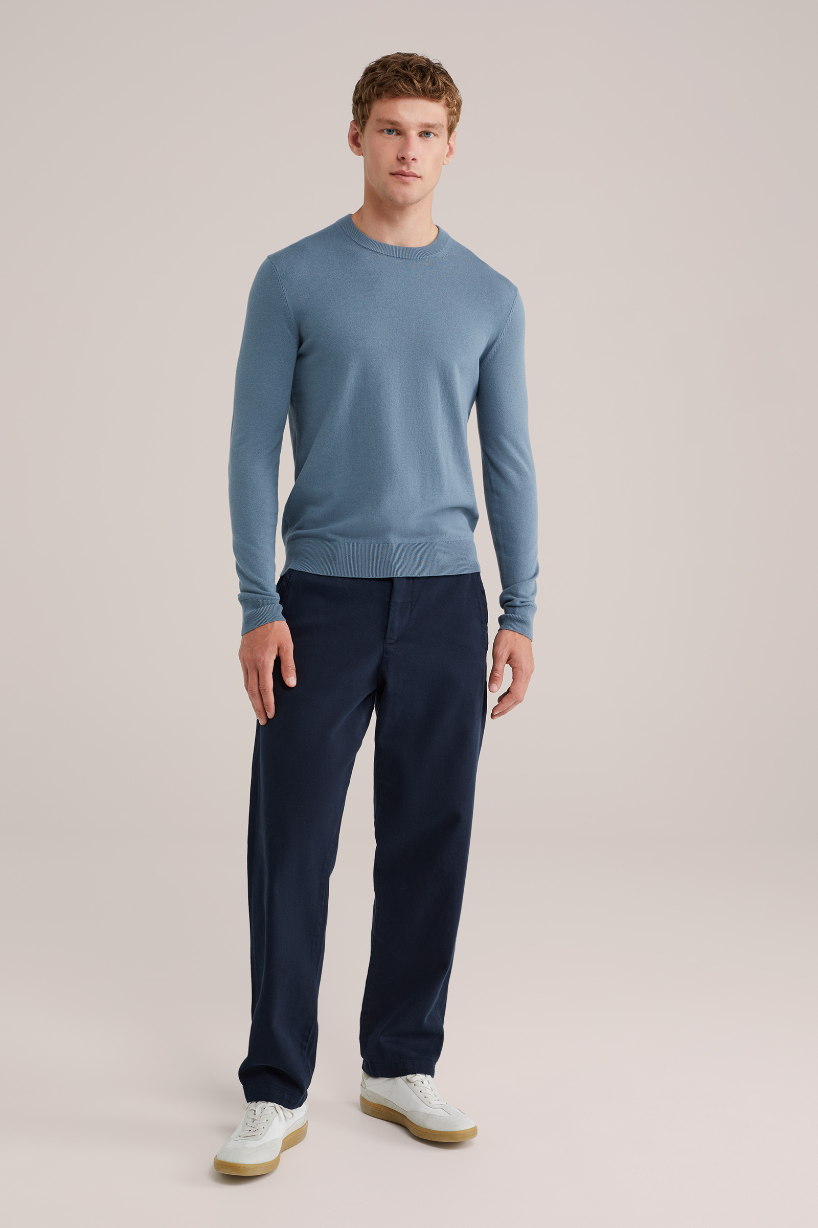 Heren Slim fit fijngebreide trui van katoenmix