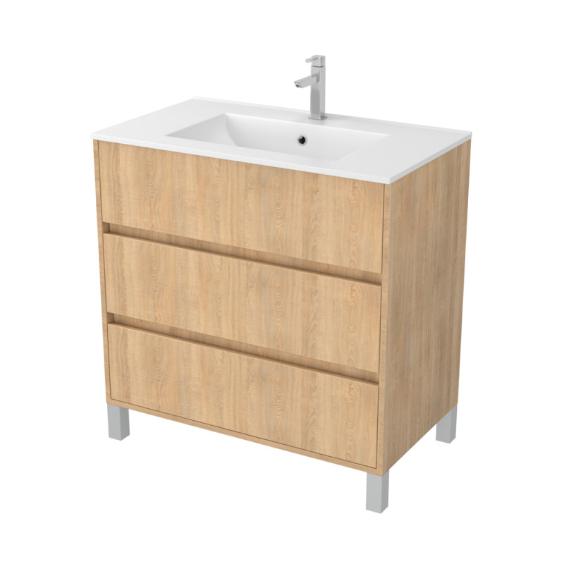 Meuble sous-plan Atos avec 3 tiroirs chêne clair 80 cm AURLANE