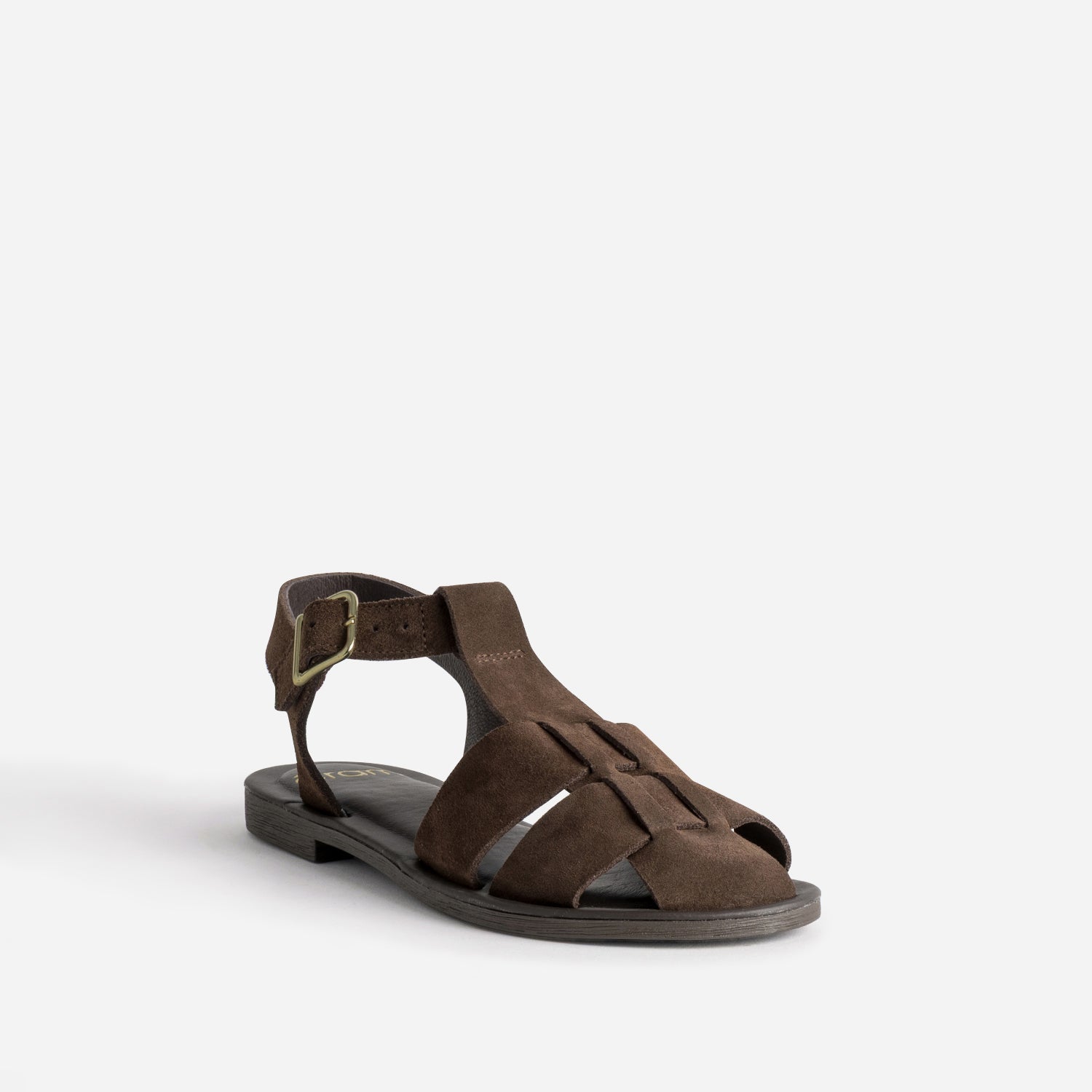 Sandale fisherman marron cuir velours souple