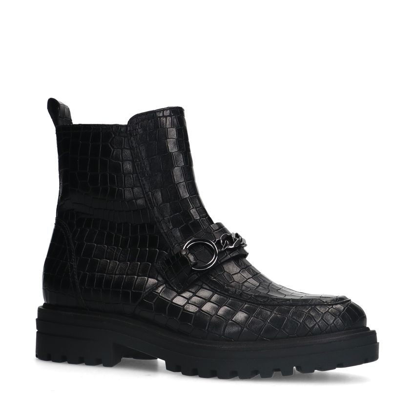 No Stress Zwarte leren boots met crocoprint en chain