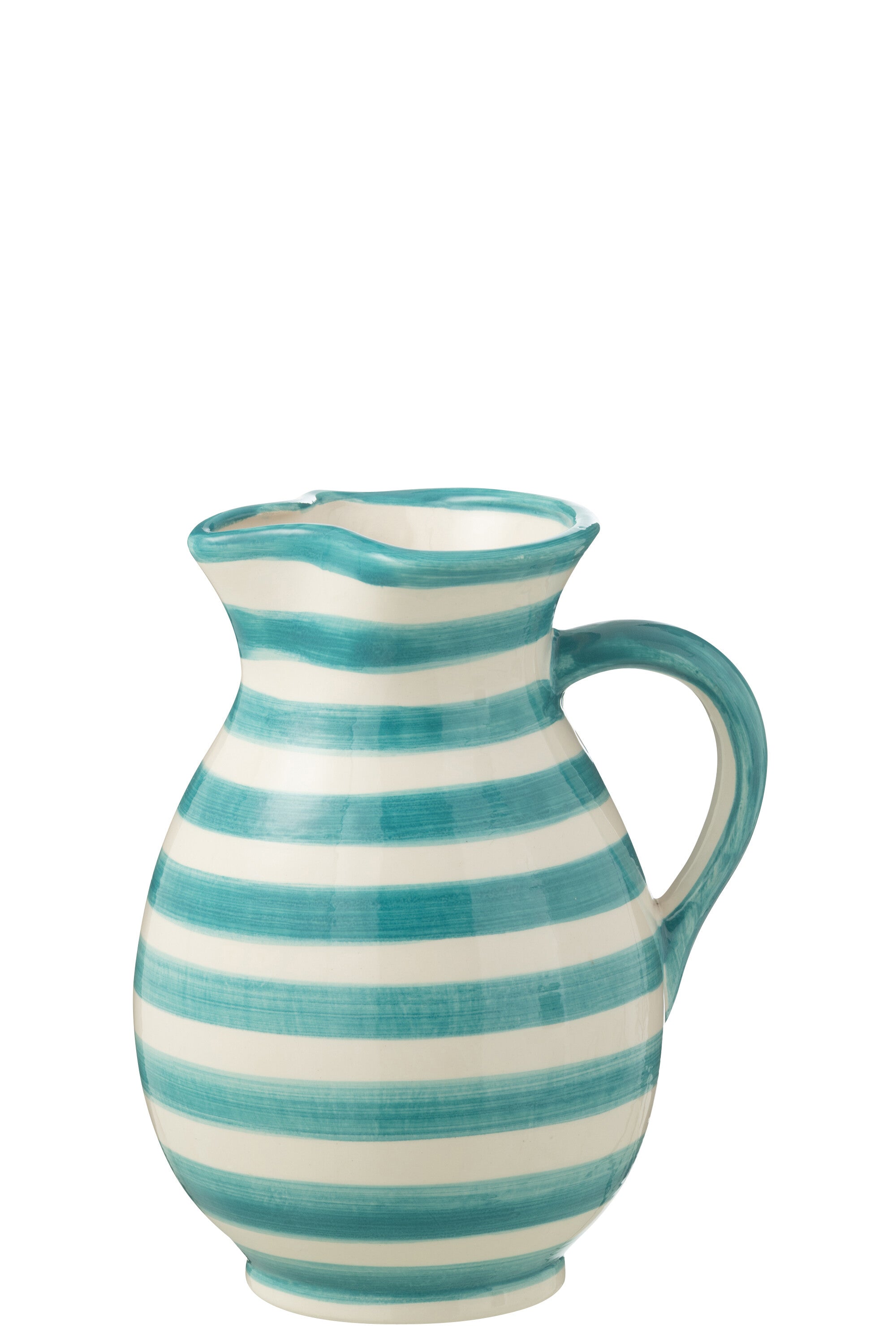 J-Line kruik Granada Stripes - keramiek - wit/aqua - medium