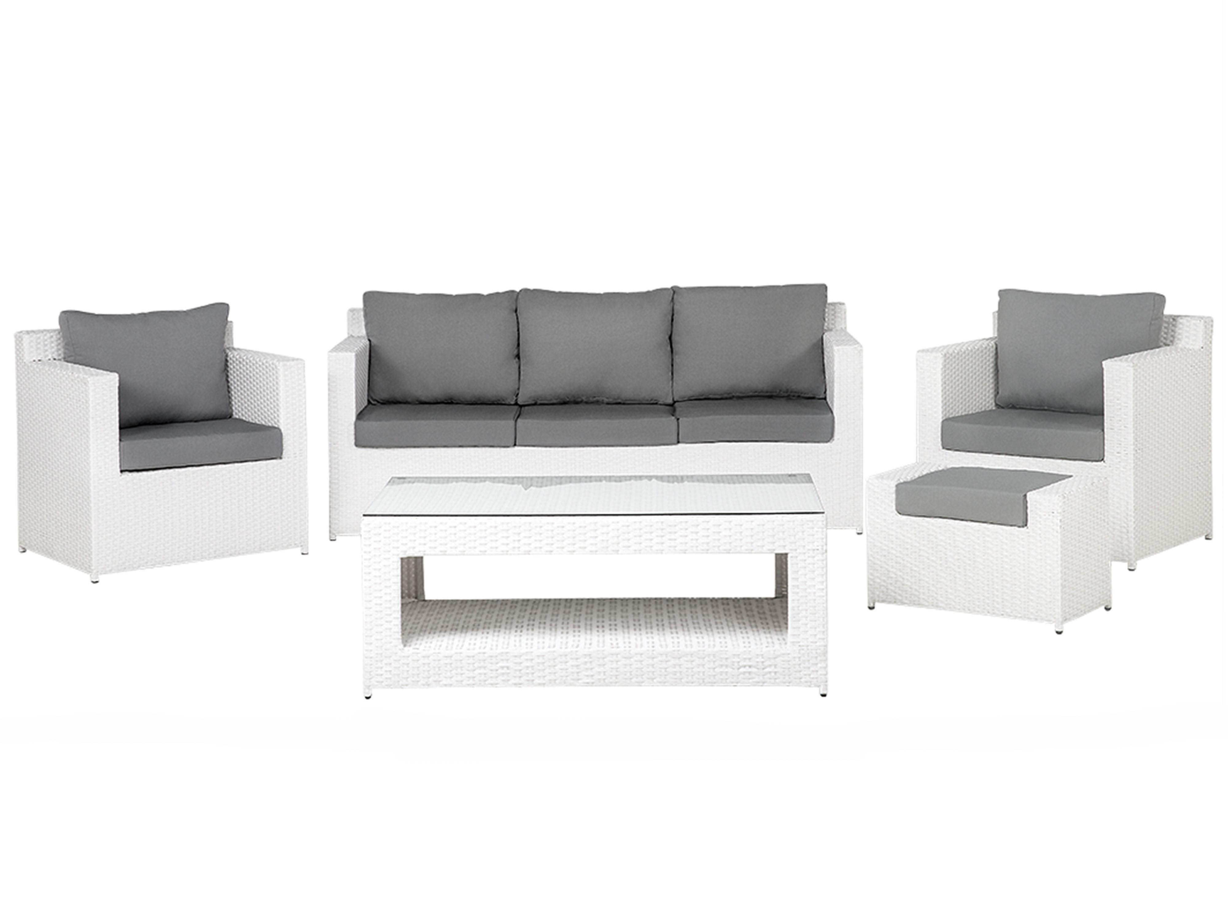 Garden Lounge Set with Table and Ottoman 6 Seater ROMA PE Rattan White