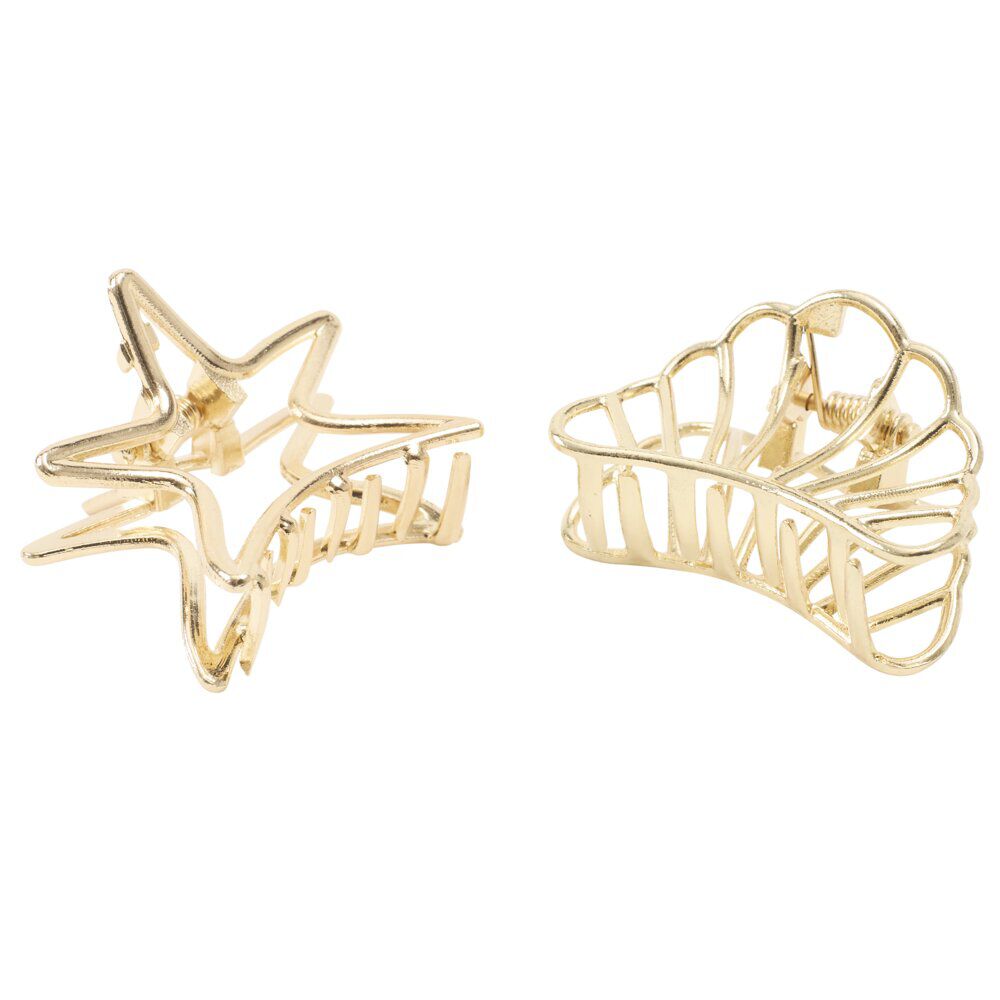 Pince cheveux x2 mini coquillage et étoile de mer métal doré L5cm