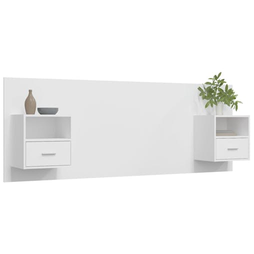 NNEVL Bed Headboard with Cabinets White Engineered Wood