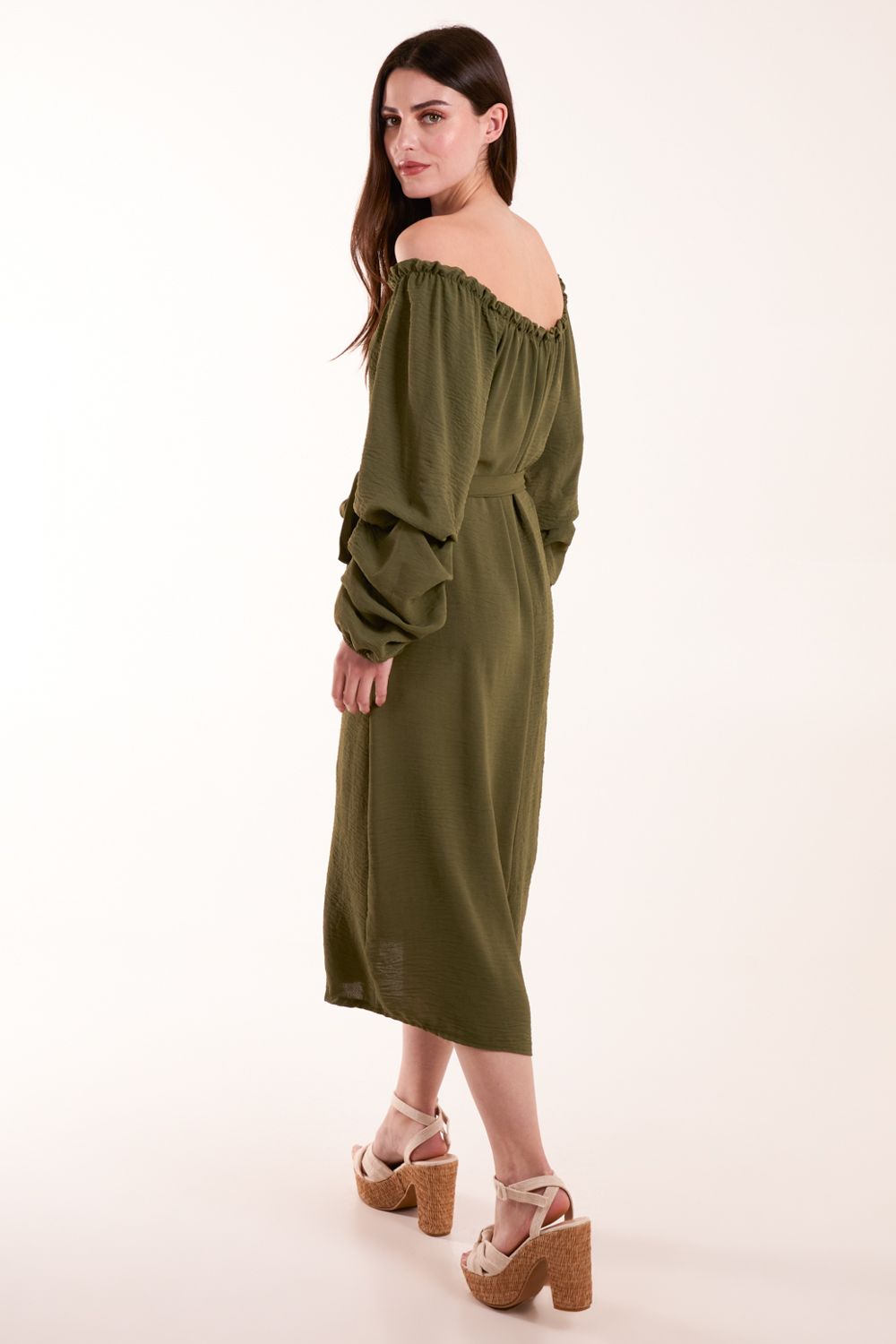 Blue Vanilla Puff Sleeve Bardot Dress