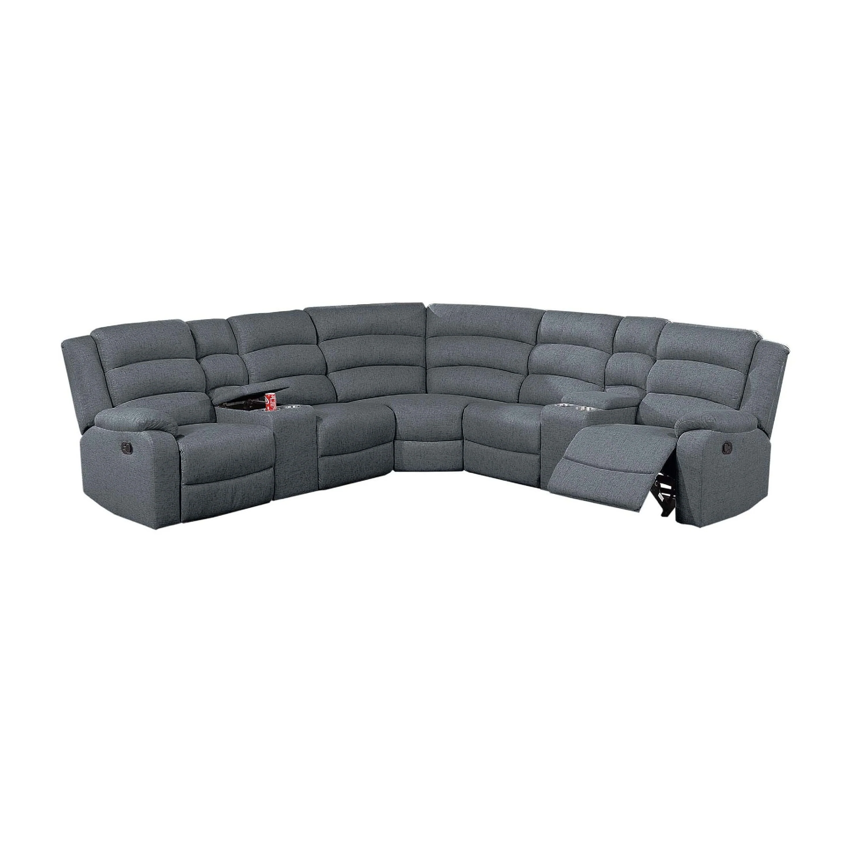 Rexy L Shape Sofa, 3pc Manual Reclining Sectional, Dark Gray Burlap