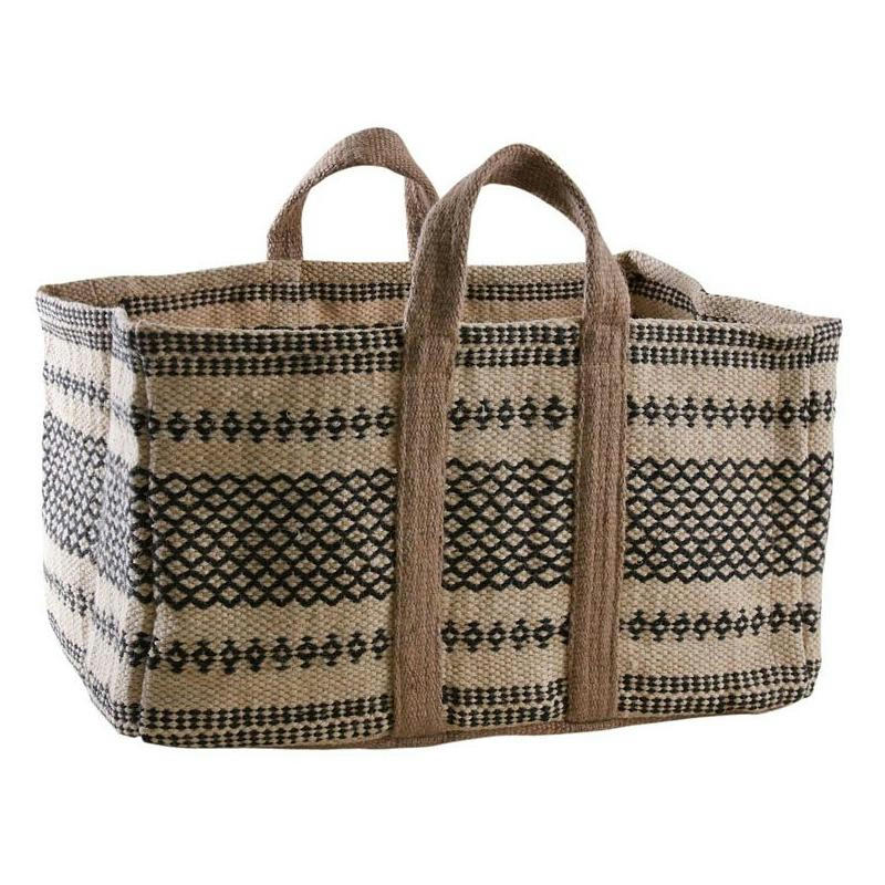 - Sac à bûches en toile de jute épaisse pampa crème et noir
