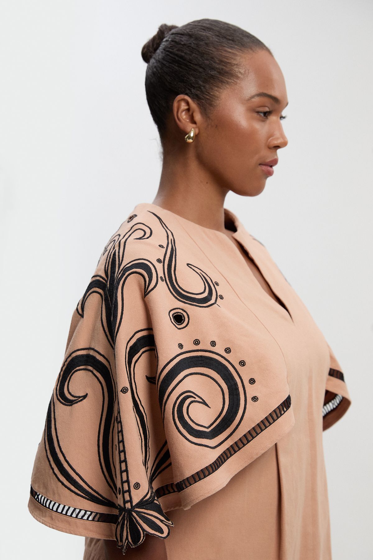 KarenMillen Plus Size Baroque Embroidered Cape Sleeve Woven Twill Top
