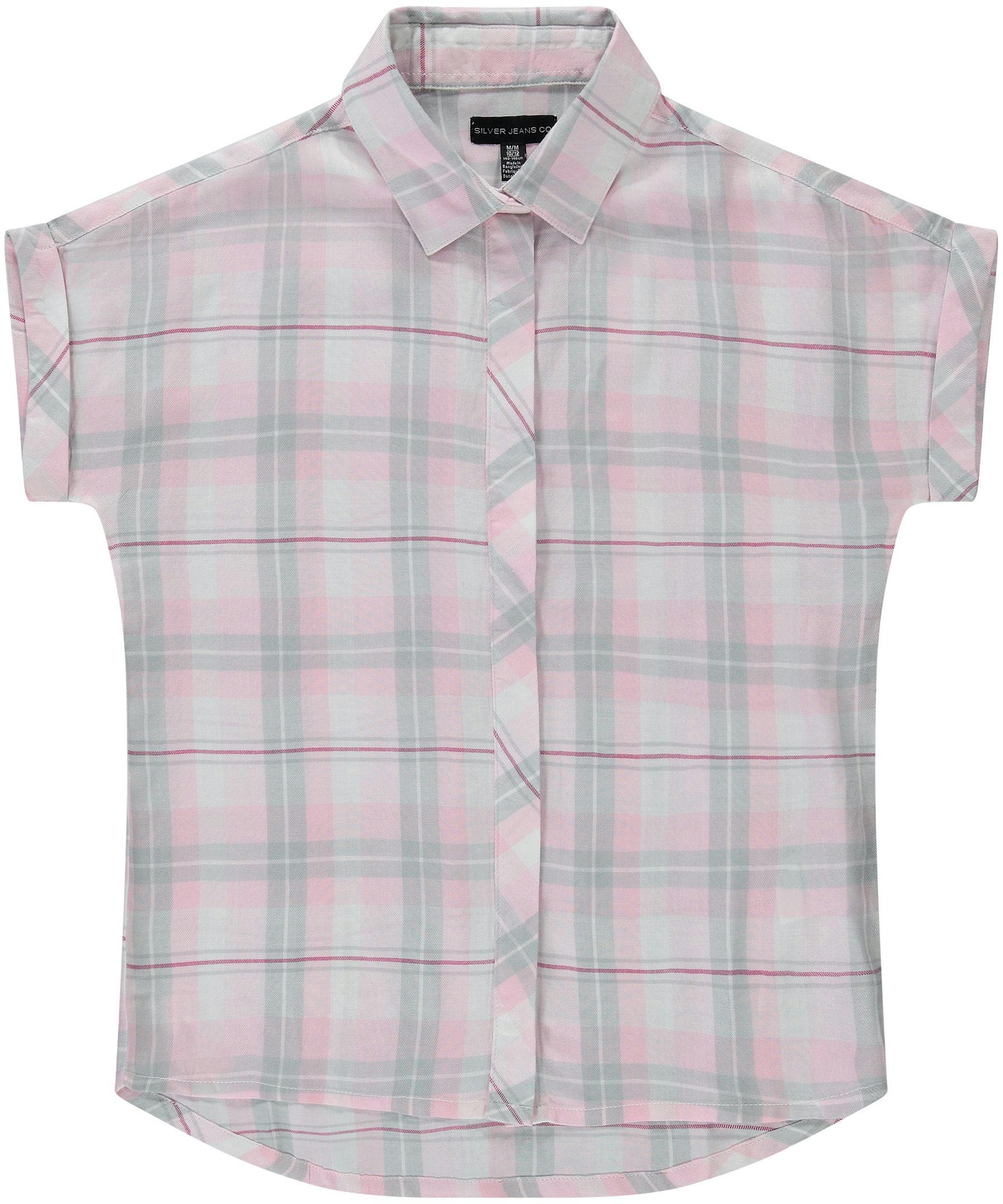 Silver Kids' G's Loose Fit Short Sleeve Woven Plaid Shirt