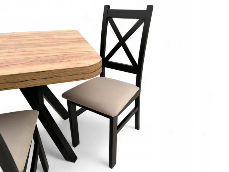 Zestaw 6 Krzeseł   Stół Zaowalony 90x90 rozsuwany 190 cm Dąb Craft   Beż