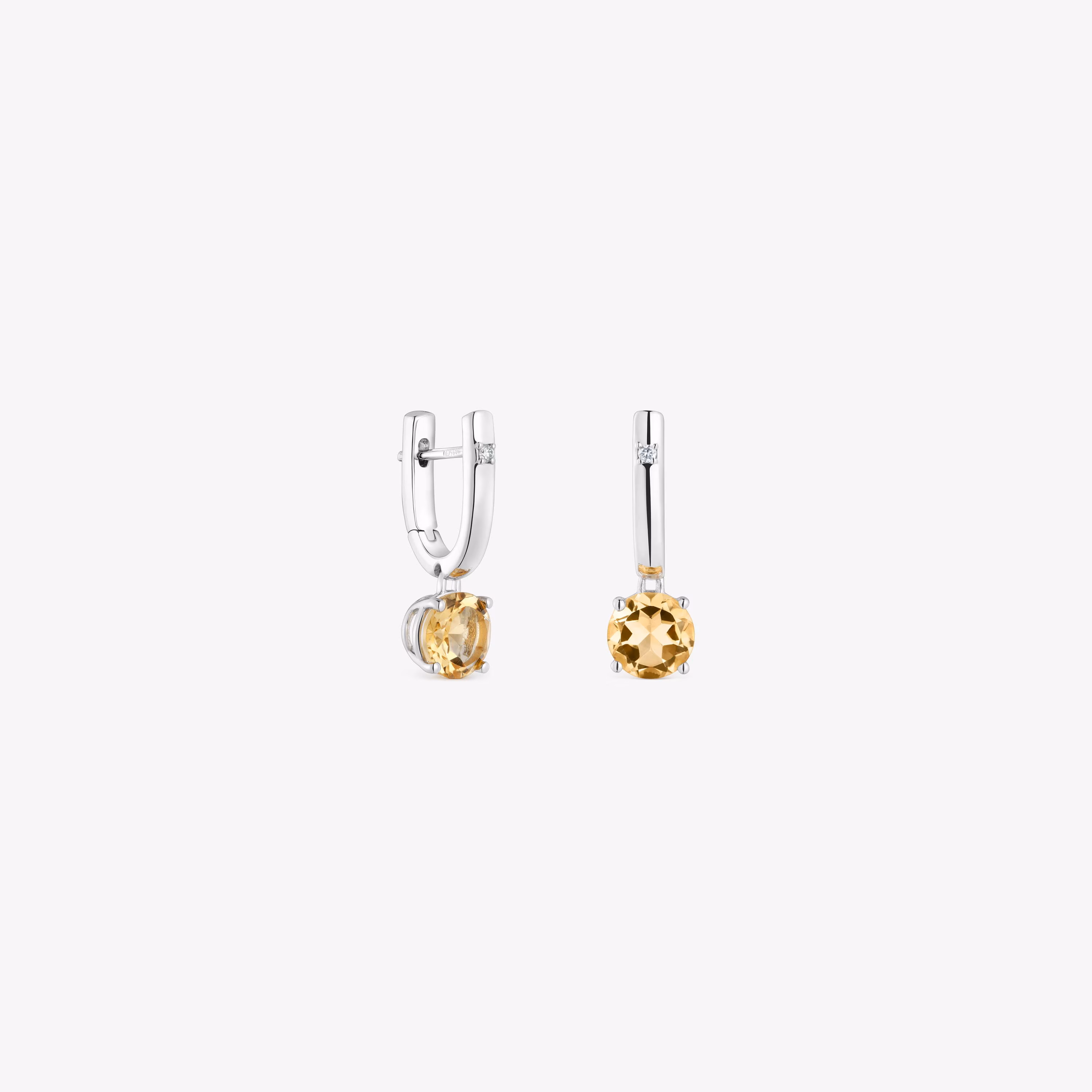 Pendientes aro de plata, citrino y diamantes Basic Colors