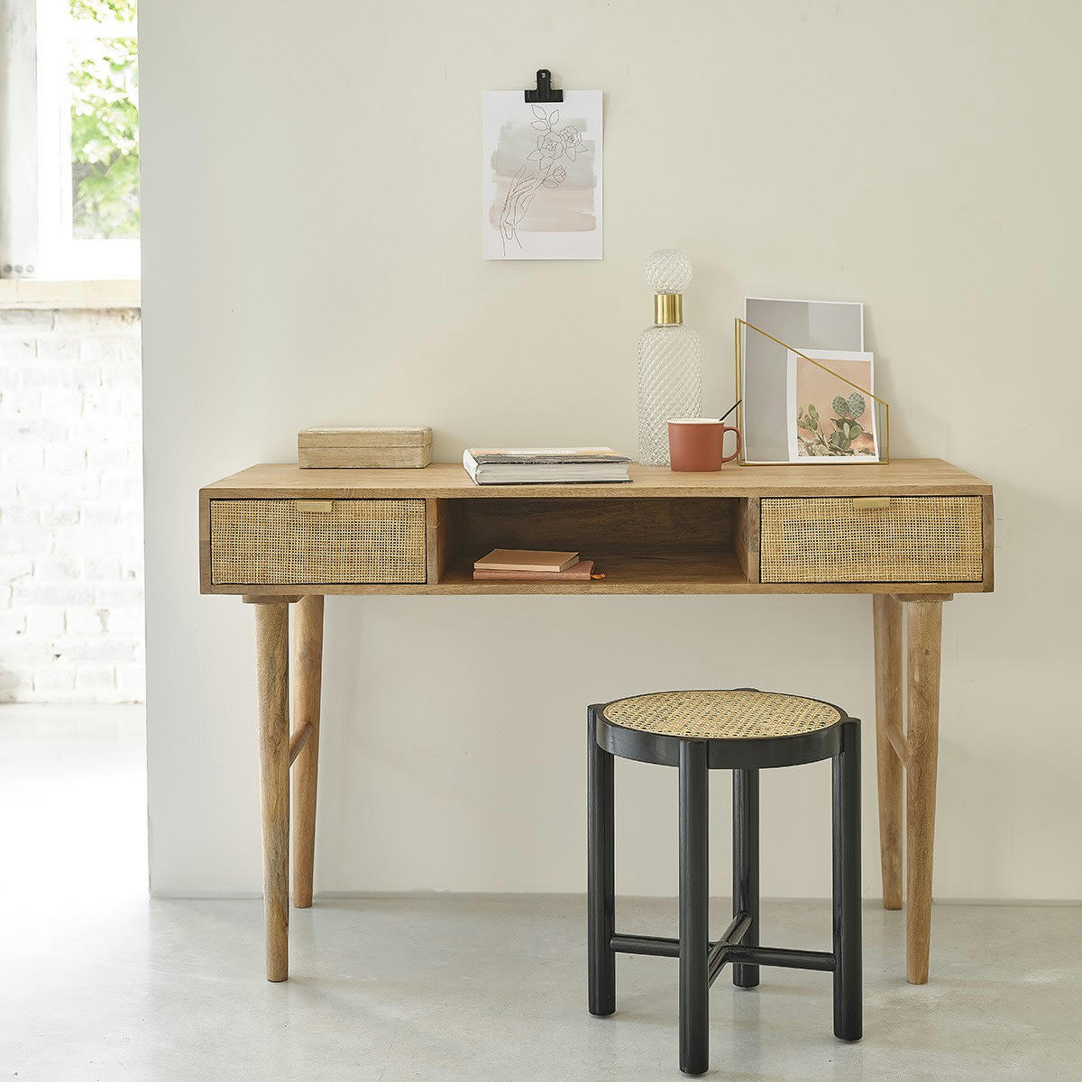 FELICIE - Bureau en manguier massif et cannage