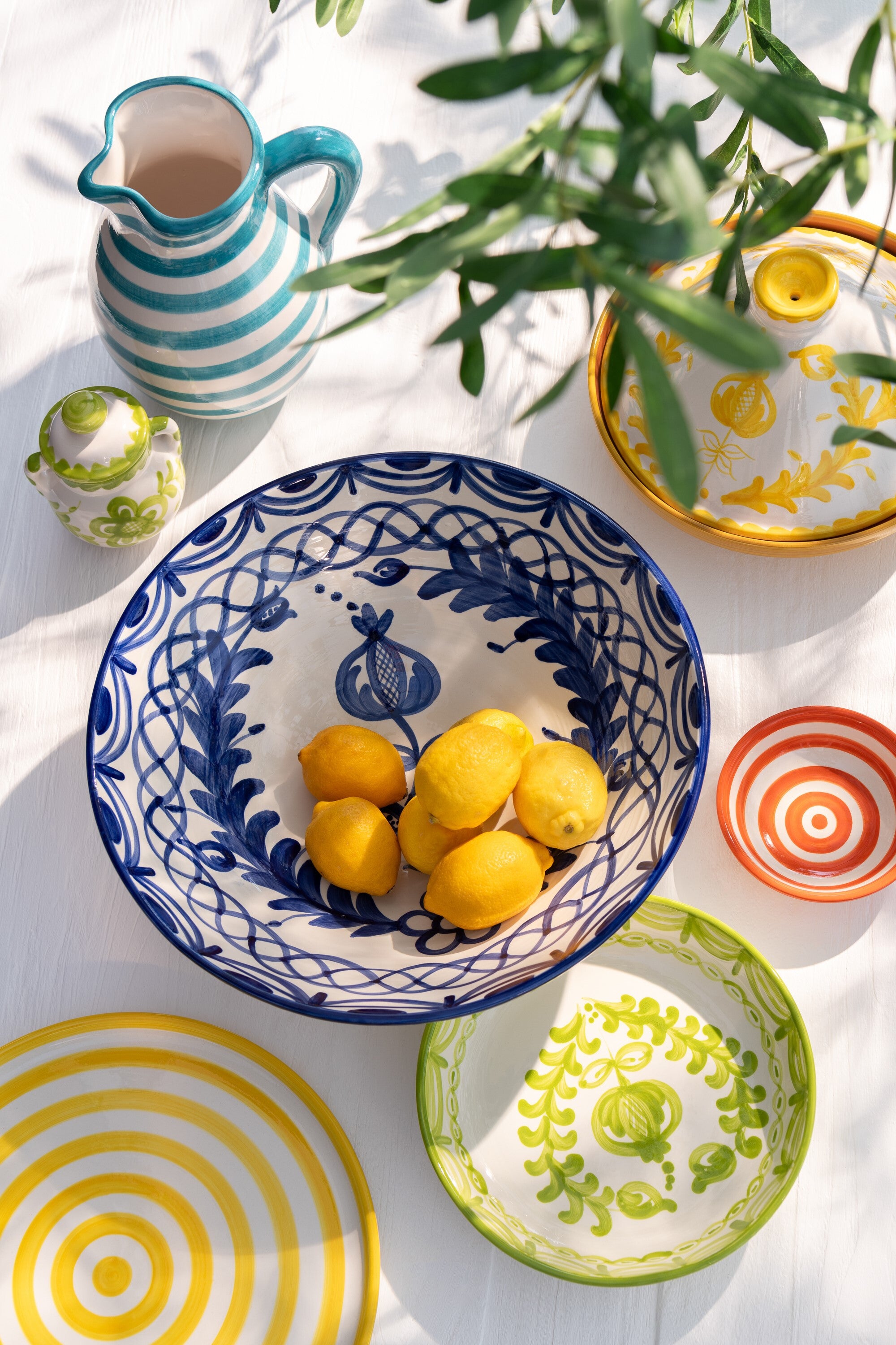 J-Line bord Granada Stripes - keramiek - wit geel