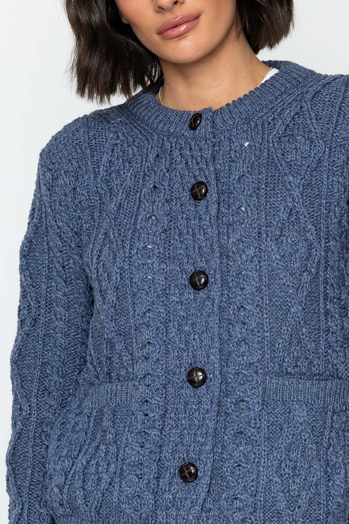 Heritage Cable Knit Cardigan in Denim Blue