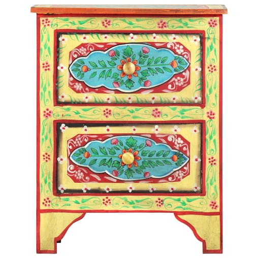 NNEVL Hand Painted Bedside Cabinet 40x30x50 cm Solid Mango Wood