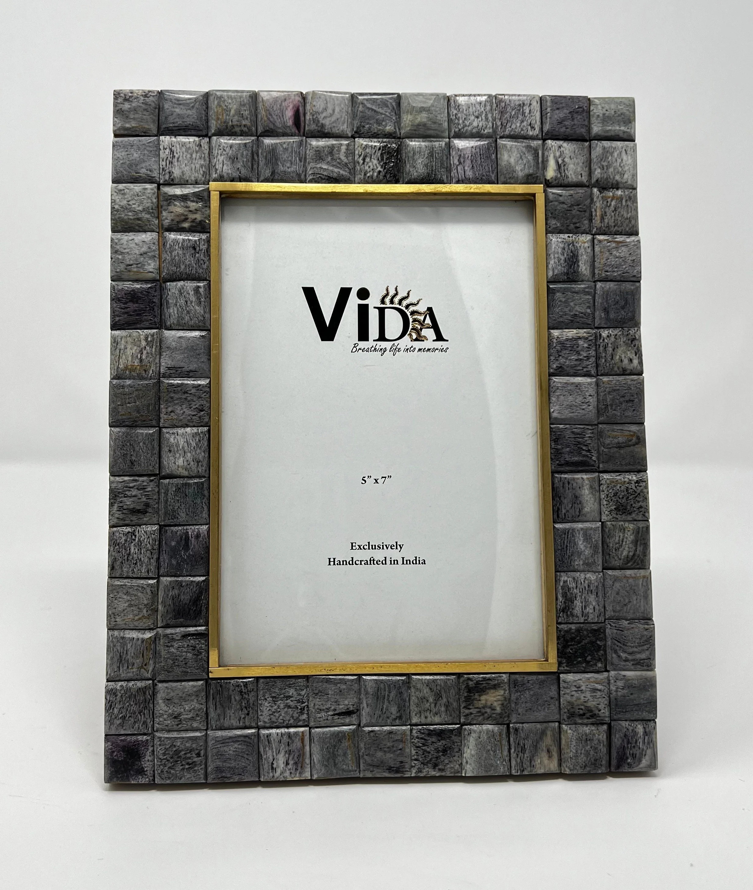 Cobblestone - Handmade 5x7 Photo Frame, Picture Frame, Colored Bone and Brass, by Vida