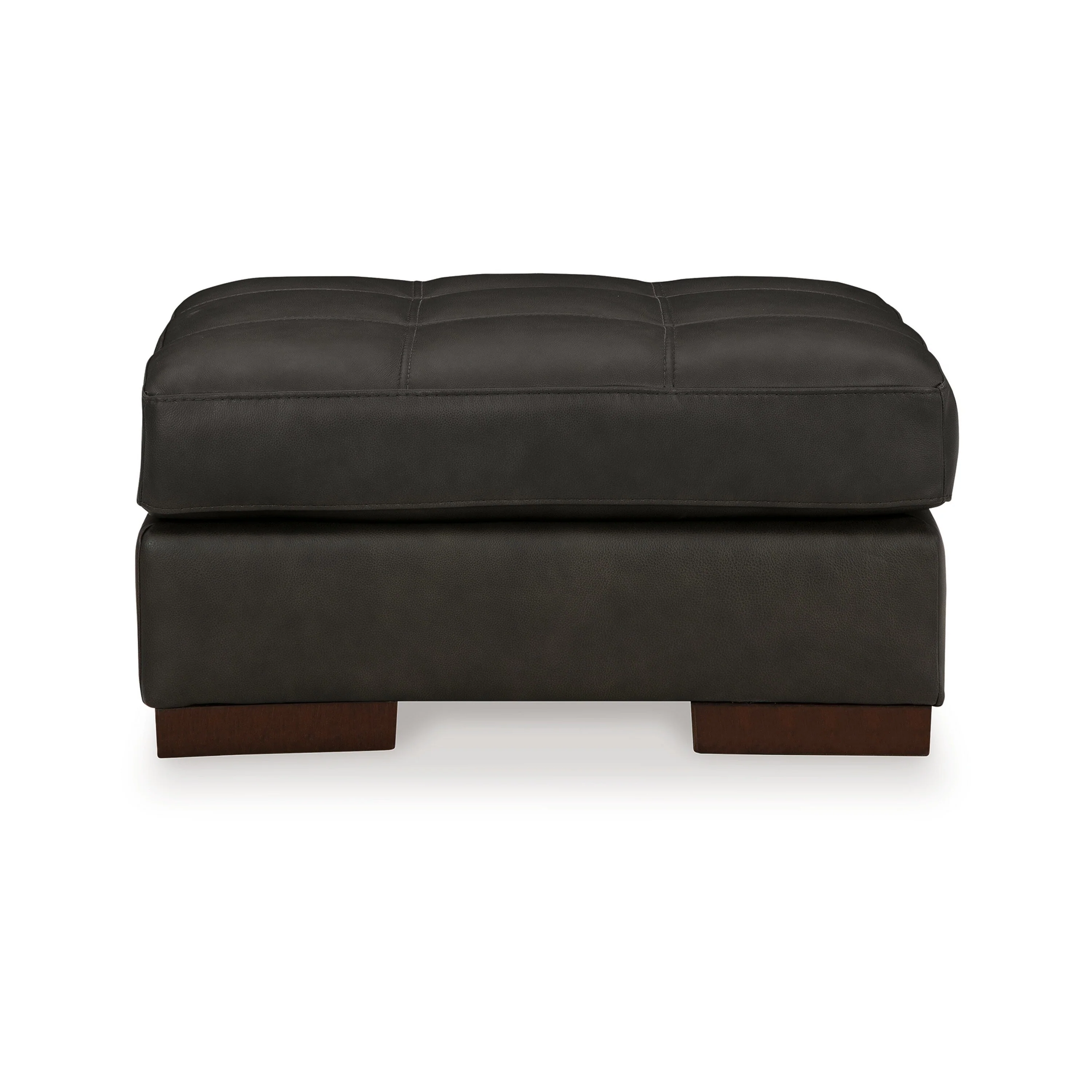 Lenie Ottoman, Tufted Details, Dark Gray Real and Faux Leather 34 Inch