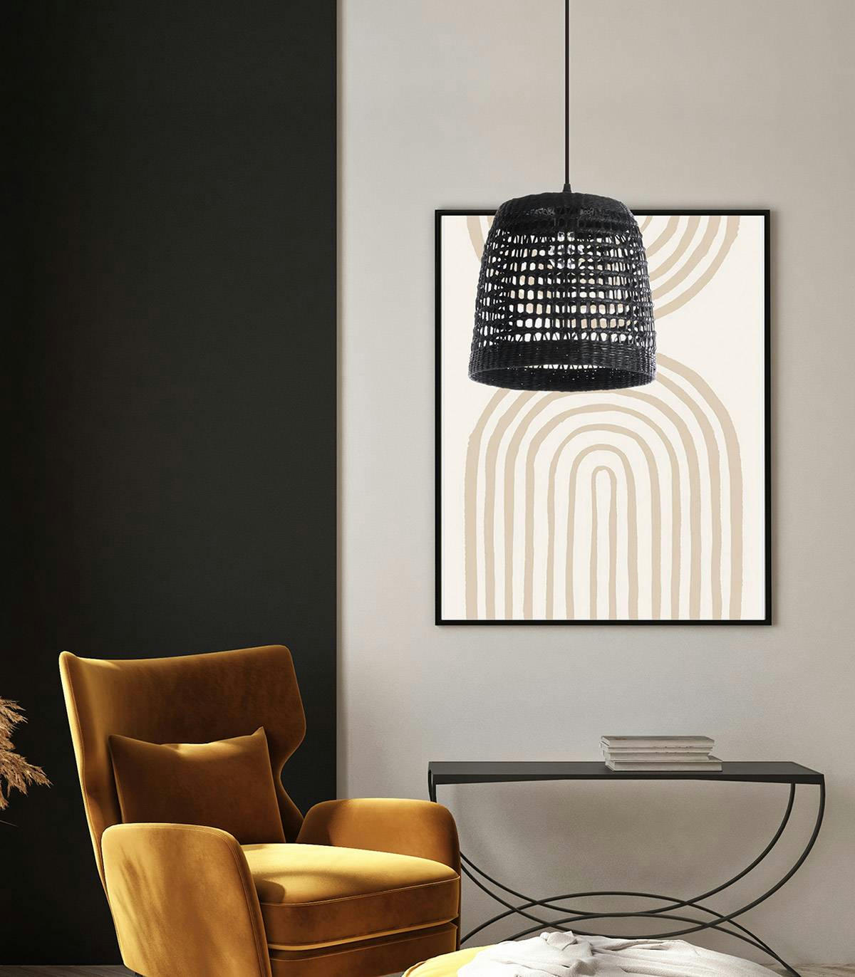 LIMA - Suspension en rotin noir d. 30 cm