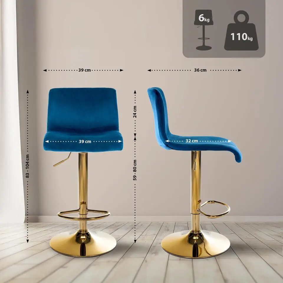 CLP Barkruk Hover Fluweel - blauw