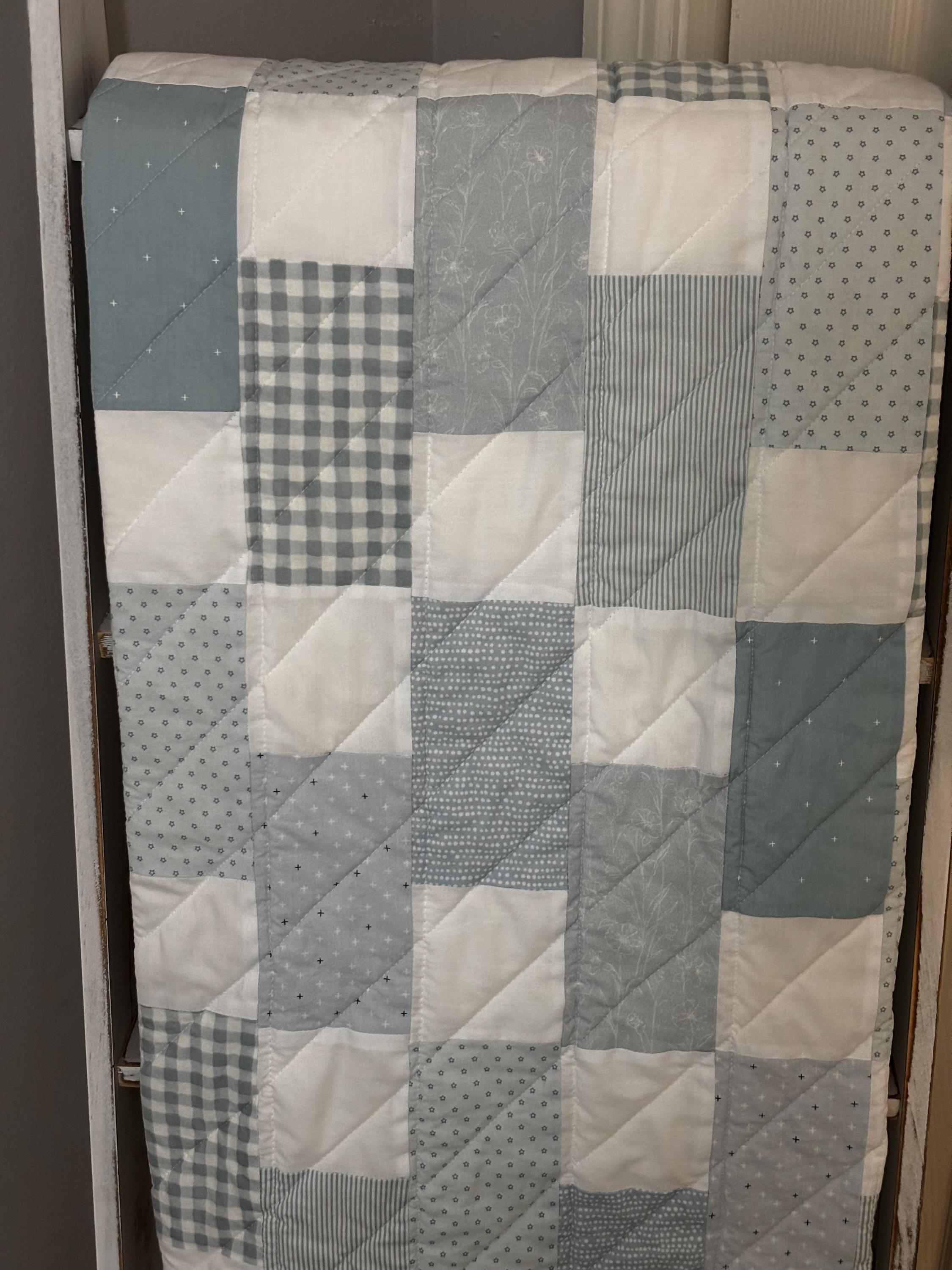 Handmade Patchwork Blue Baby Boy Quilt. Size: 36” x 38”